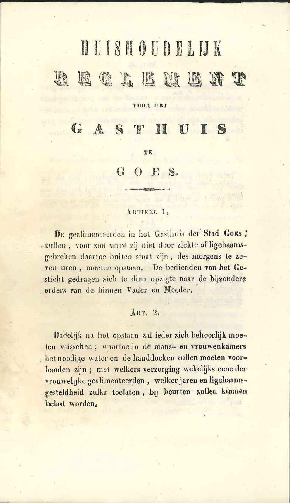 Huishoudelijk reglement op het gasthuis, 1843. GAG.ASG.inv.nr. 2945.