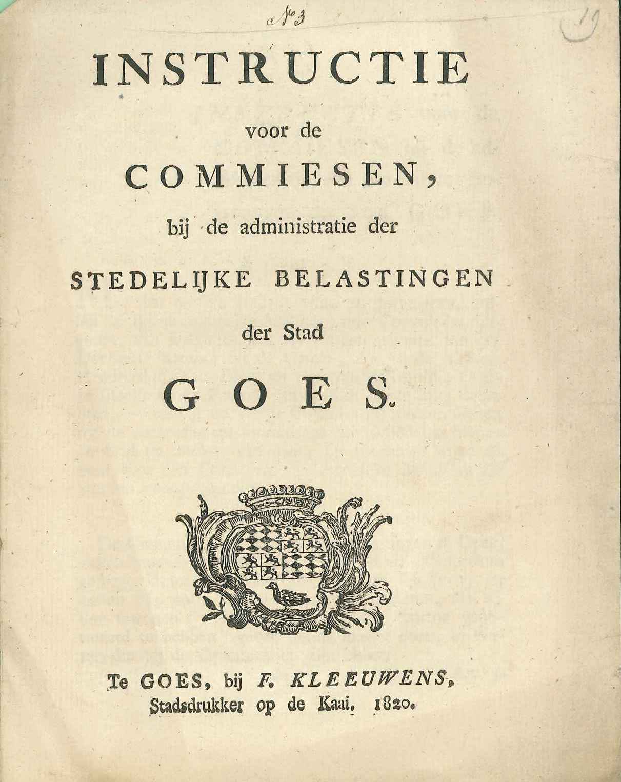 Instructie voor commiezen bij de belastingen, 1820.