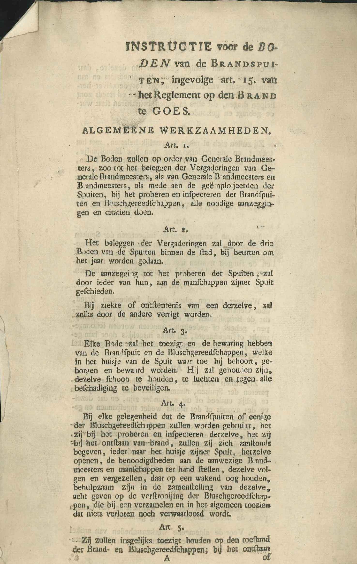 Instructie voor de boden van de brandspuiten, 1824. GAG.ASG.inv.nr. 1858.