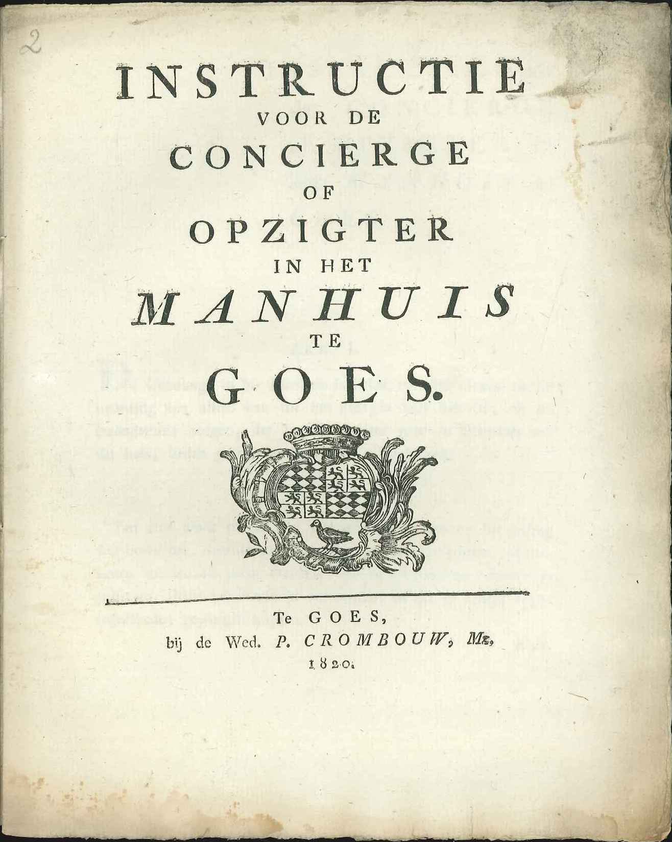 Instructie voor de concierge van het Manhuis, 1820.