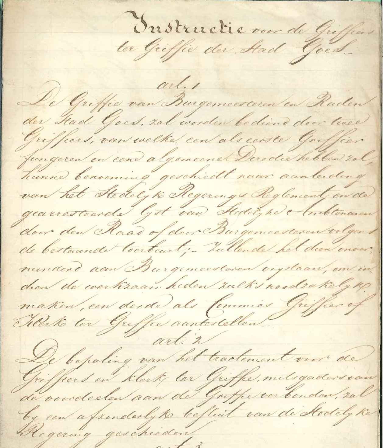 Instructie voor de griffiers, 1821. GAG.ASG.inv.nr. 780.