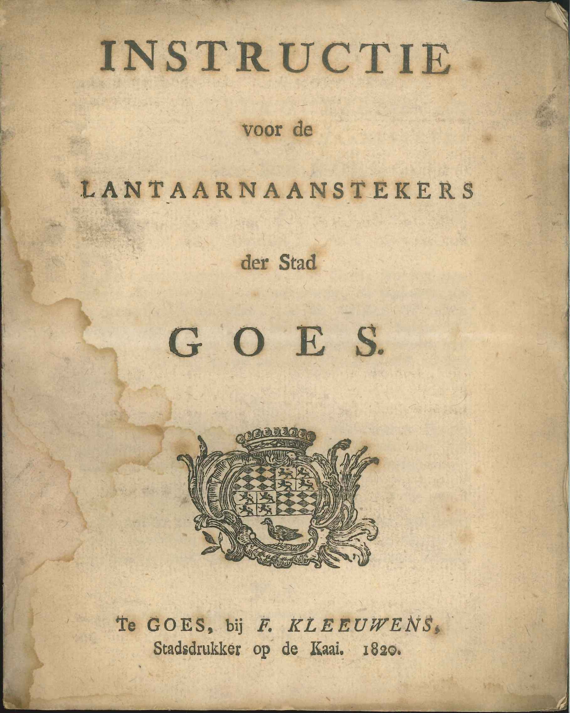 Instructie voor de lantaarnaanstekers, 1820.