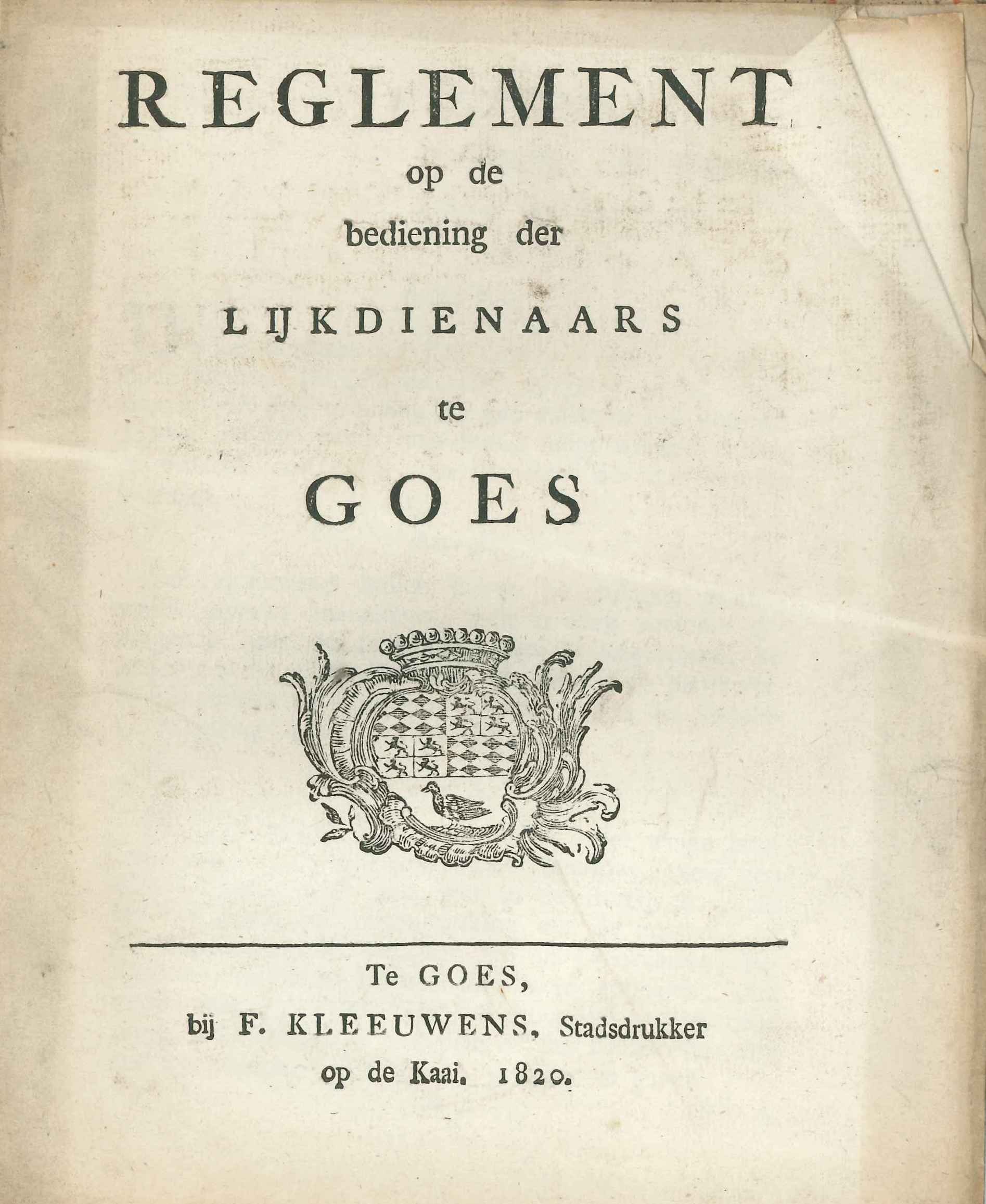 Instructie voor de lijkdienaars, 1820.