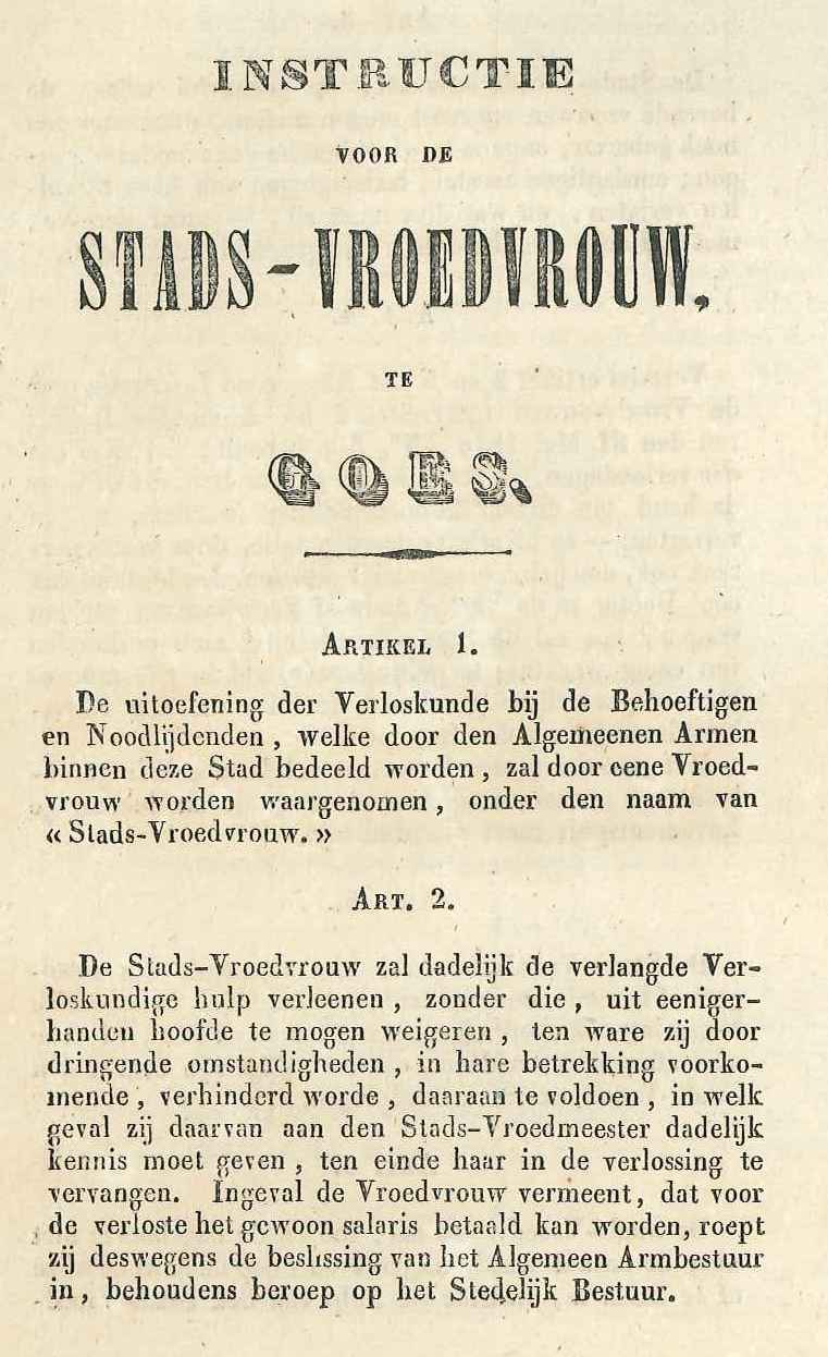 Instructie voor de stadsvroedvrouw, 1844. GAG.ASG.inv.nr. 1988.