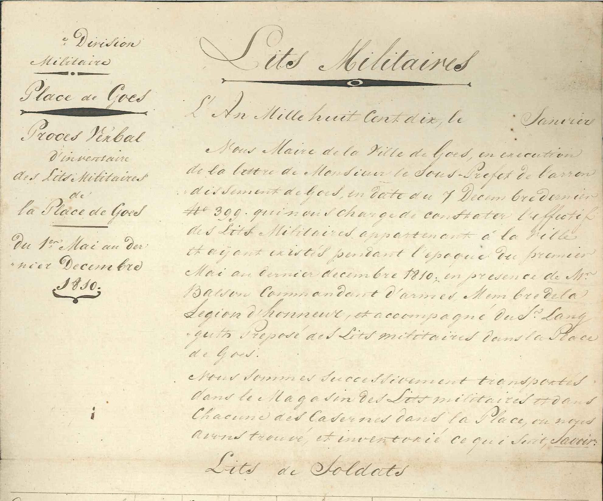 Inventaris van door de Fransen gevorderde bedden, 1811.