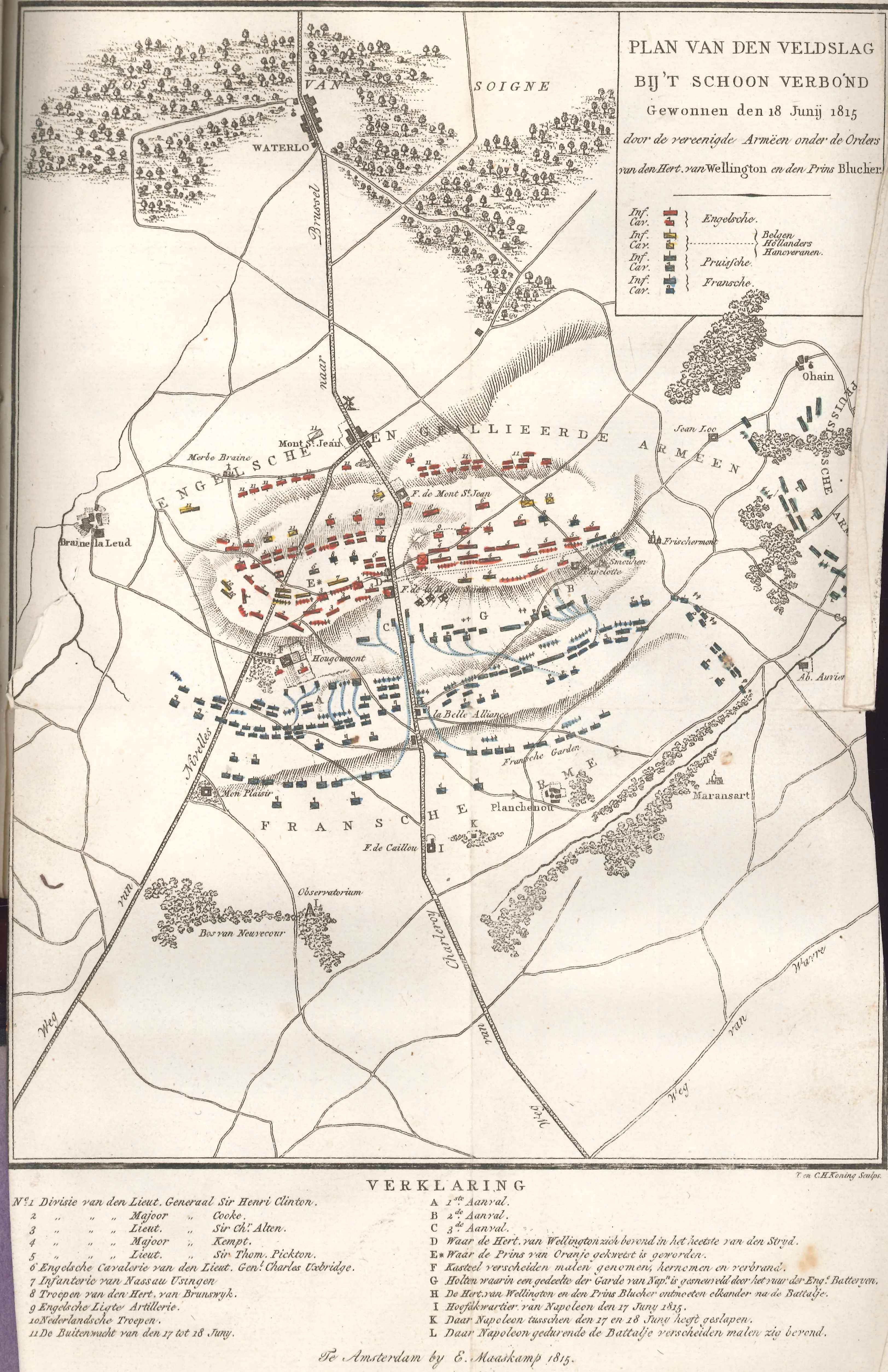 Kaart uit 'De veldslag van het Schoon Verbond', 1815.
