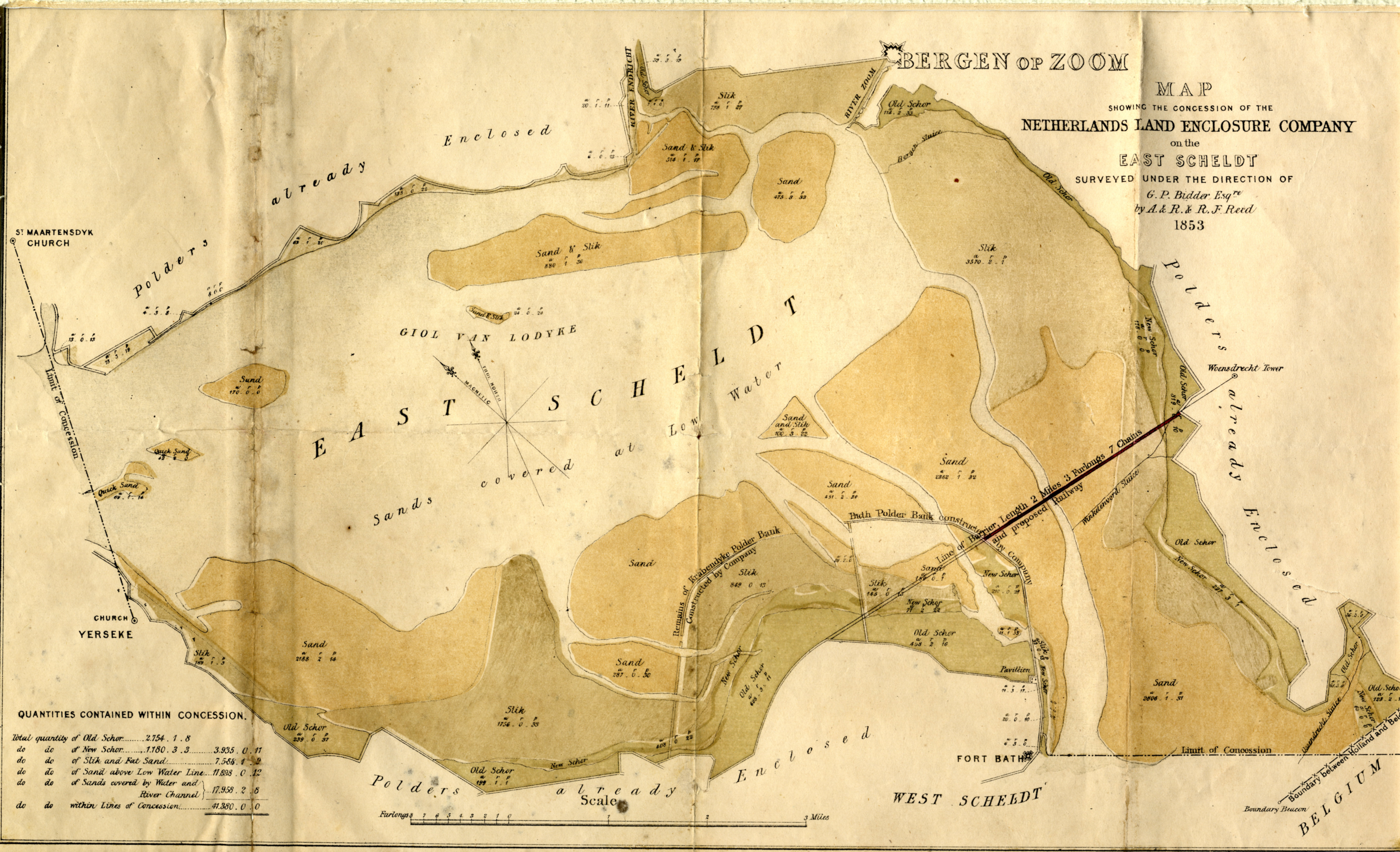  Kaart van de Engelse inpolderingen en aanleg van de Kreekrakdam, 1853. GAG.HTA.
