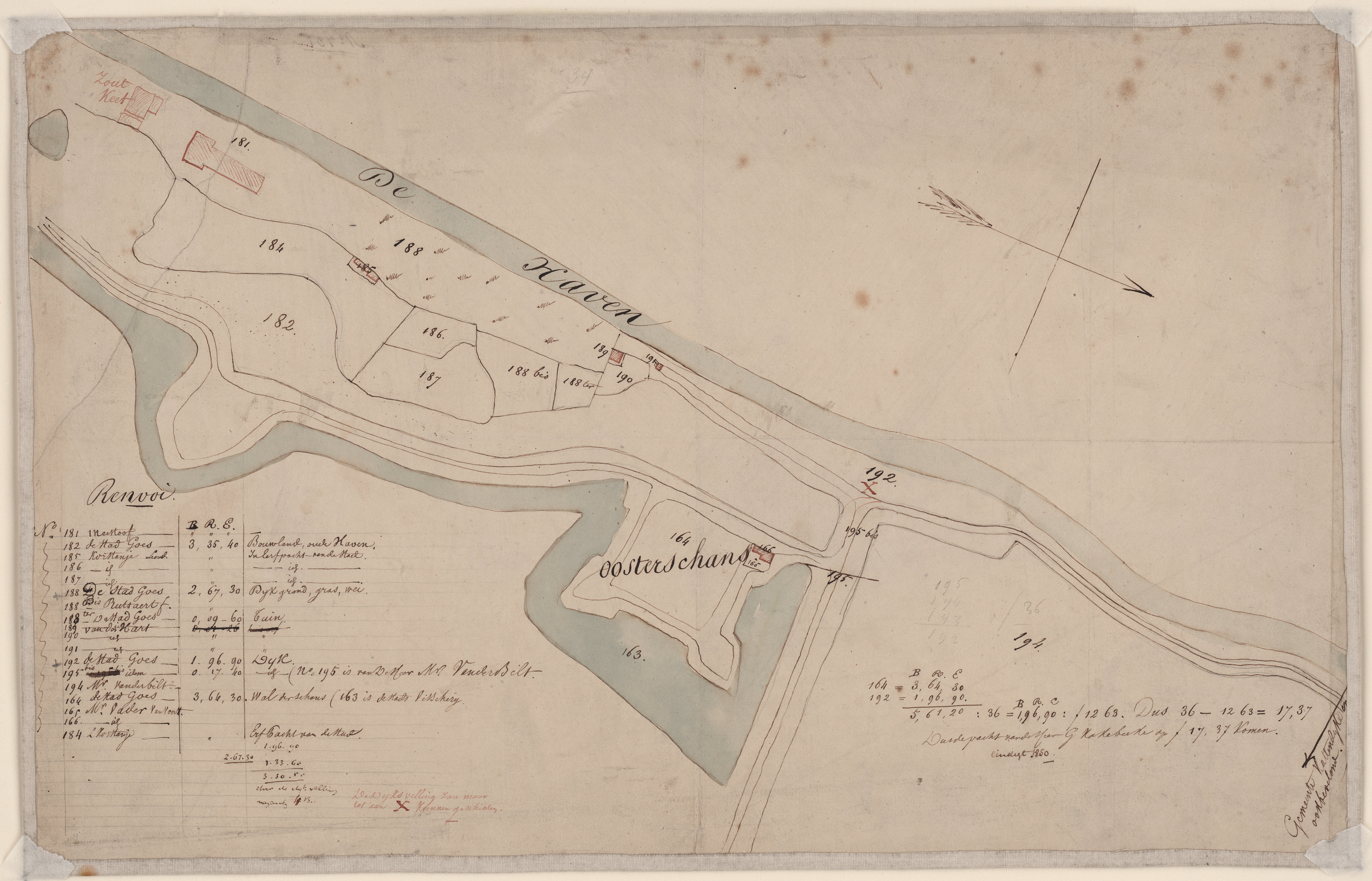  Kaart van de Oostschans, 1850. GAG.HTA.