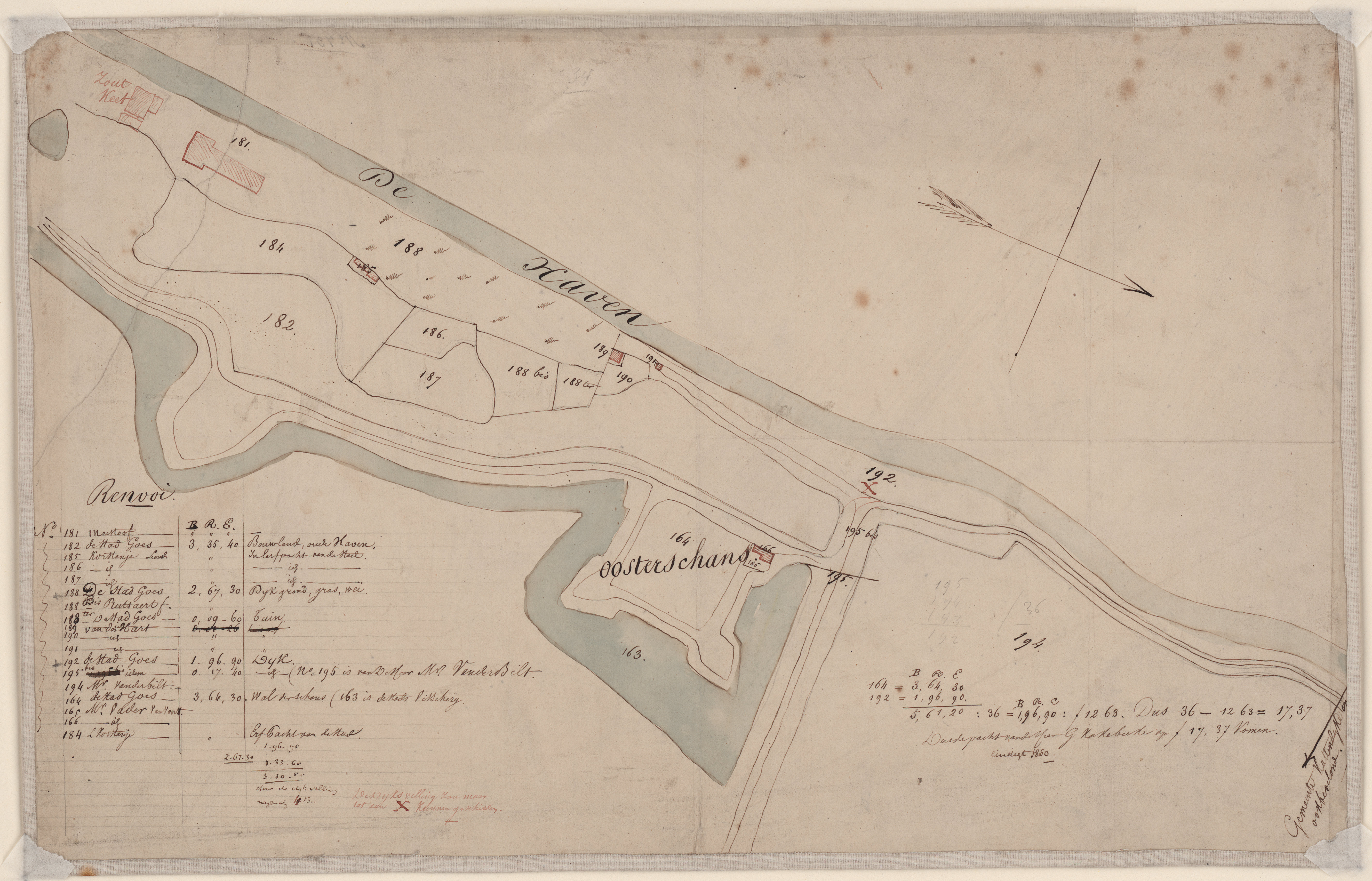 Kaart van de Oostschans, 1850. GAG.HTA.