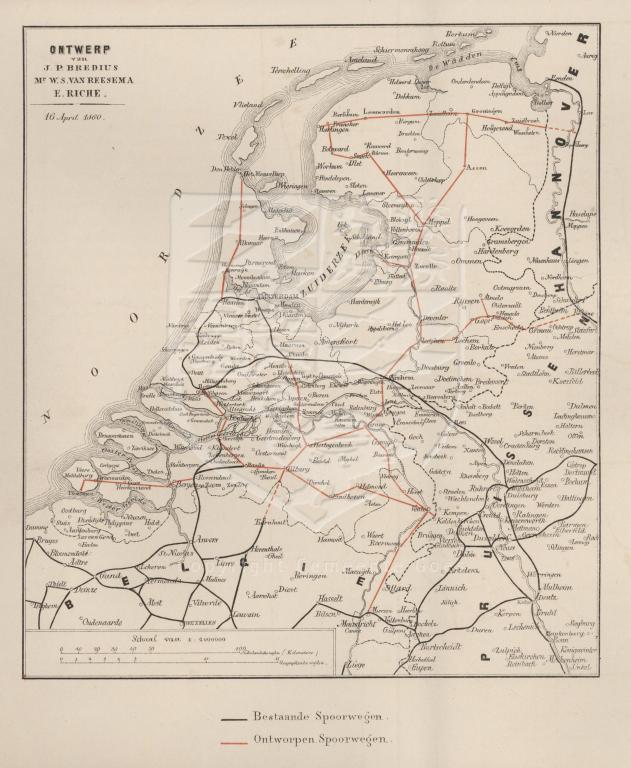 Kaartje van het toekomstige spoorwegnet, 1860. GAG.AGG.inv.nr. 237, nr. 463.
