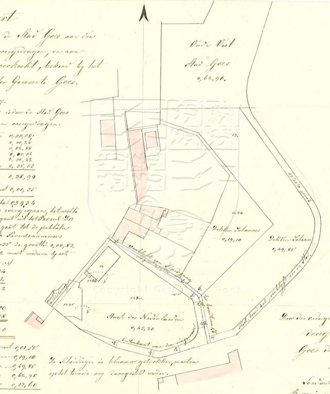 Kadastraal kaartje van de Albert Joachimikade voor de bouw van de strafgevangenis, 1858. GAG.AGG.inv.nr. 221, nr. 1109.