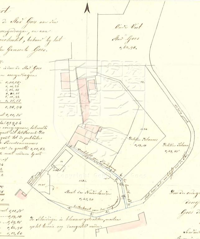 Kadastraal kaartje van de Albert Joachimikade voor de bouw van de strafgevangenis, 1858. GAG.AGG.inv.nr. 221, nr. 1109.