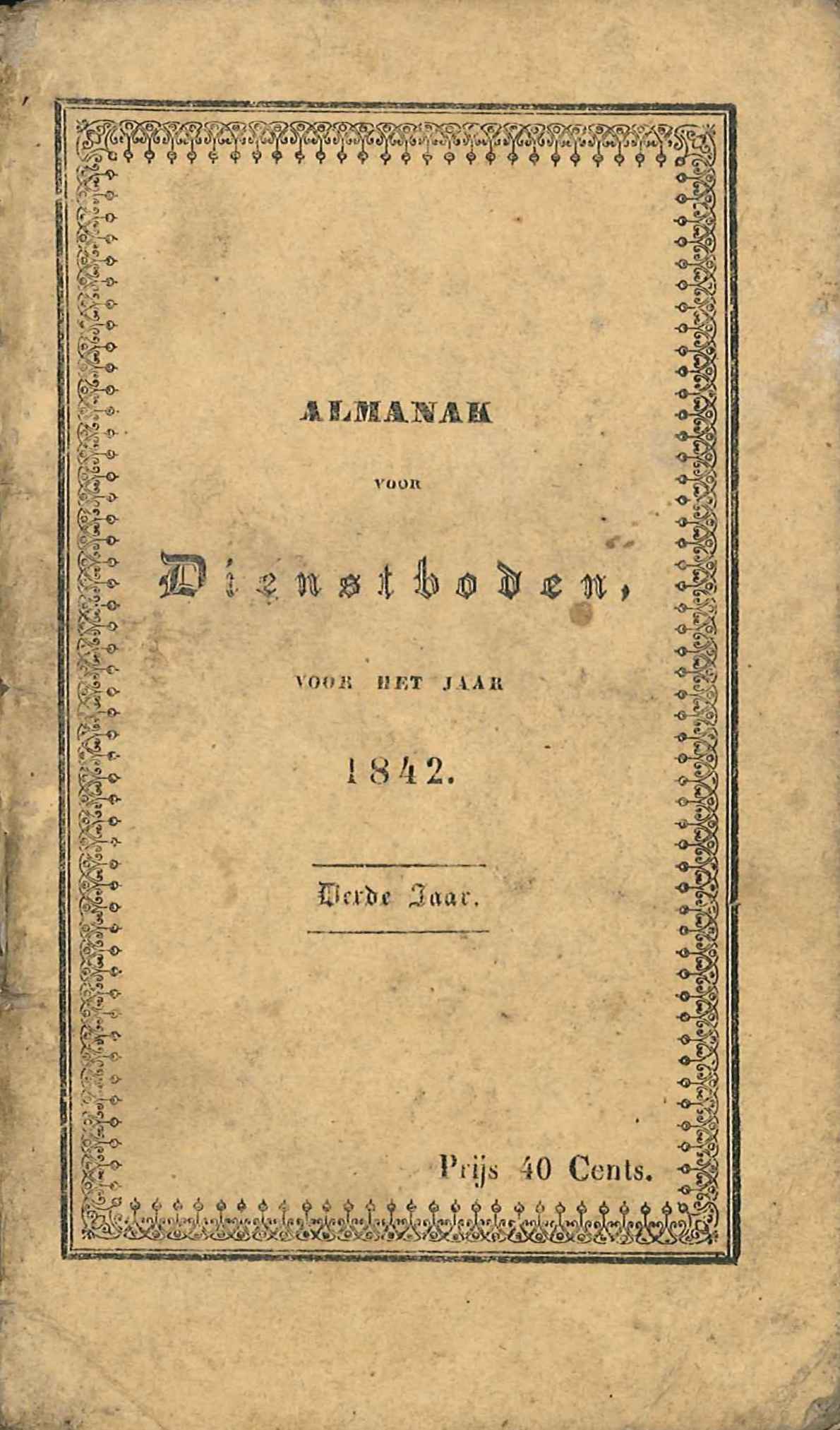 Kaft van de Almanak voor dienstboden, 1842. GAG.HB.