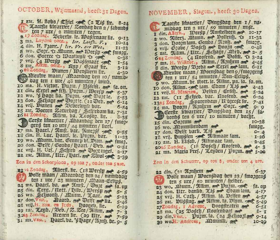 Kalender uit de Naamwijzer der stad Goes, 1836. GAG.HB.