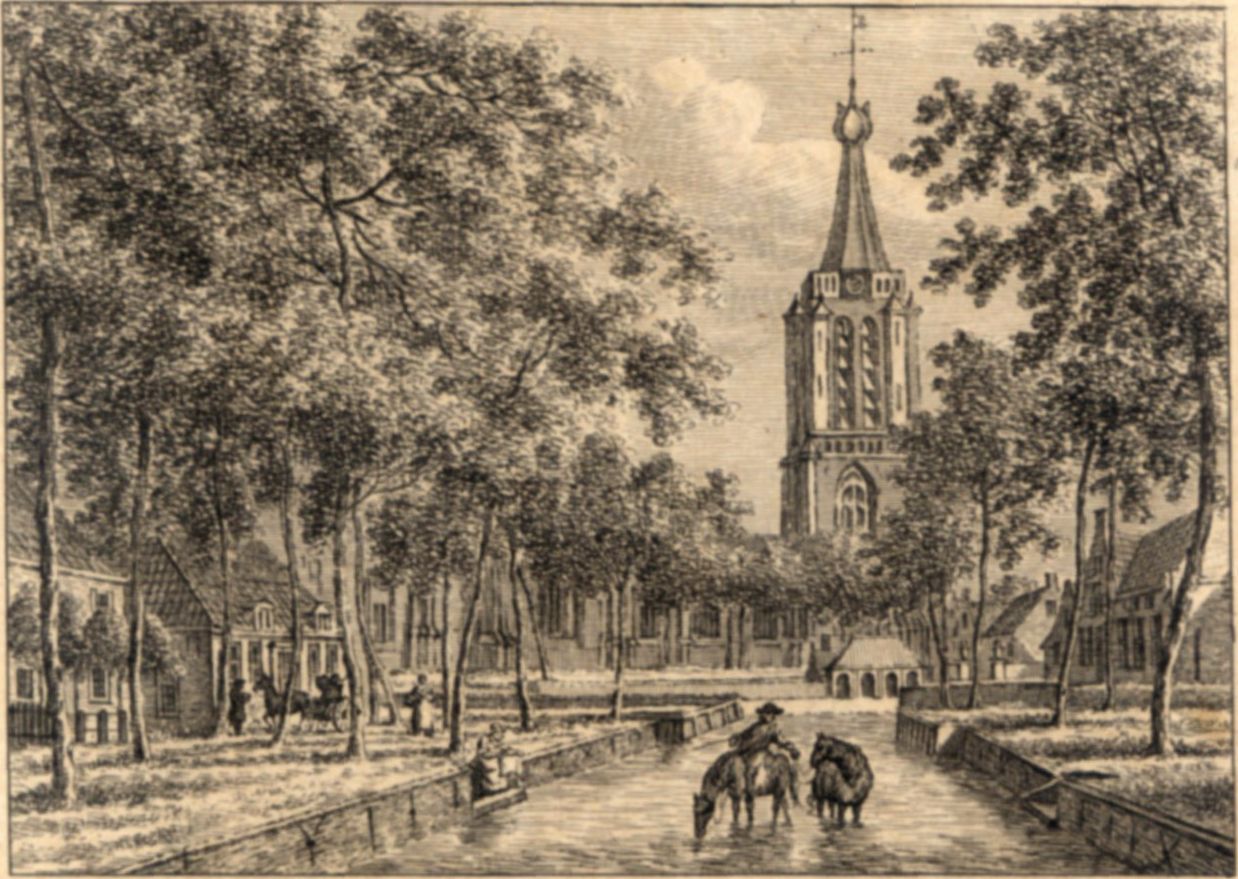 Kloetinge, Geertesplein met vate en kerktoren, 1745.