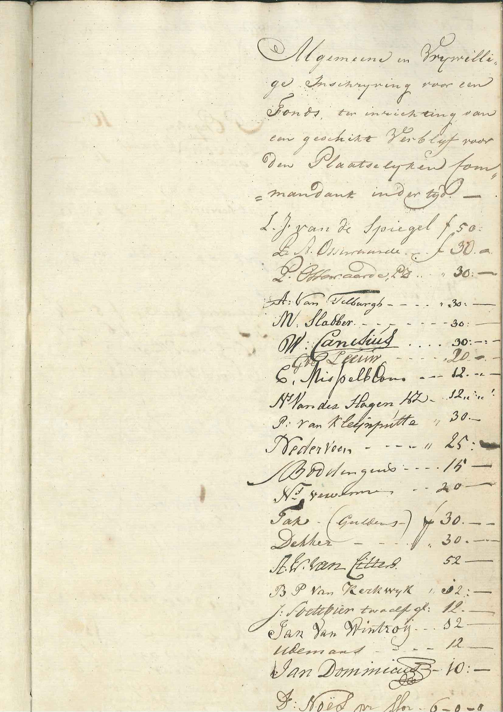 Lijst van deelnemers in een fonds voor de inrichting van een huis voor de Franse commandant, 1811.
