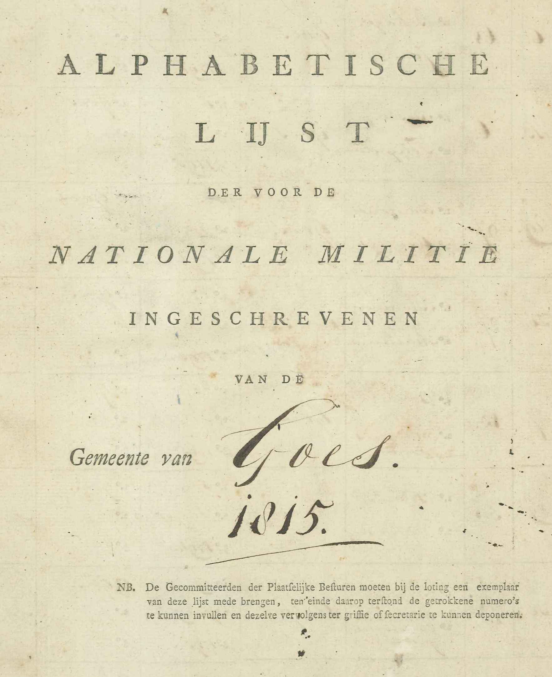 Lijst van dienstplichtigen bij de Nationale Militie, 1815.