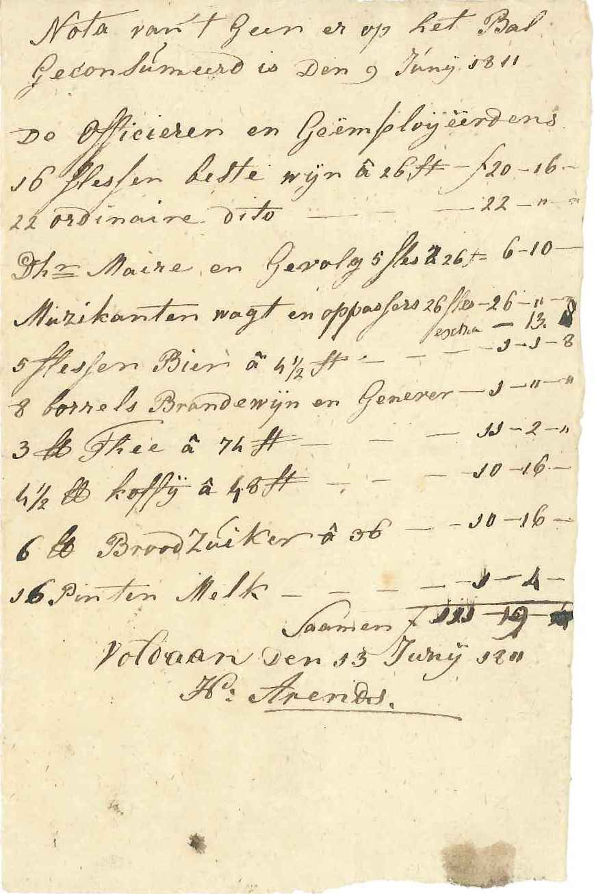 Lijst van dranken op het bal voor de geboorte van Napoleon's zoon, 1811.