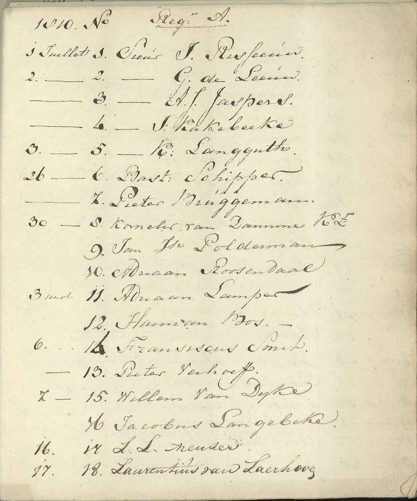 Lijst van uitgereikte reispassen, 1810.