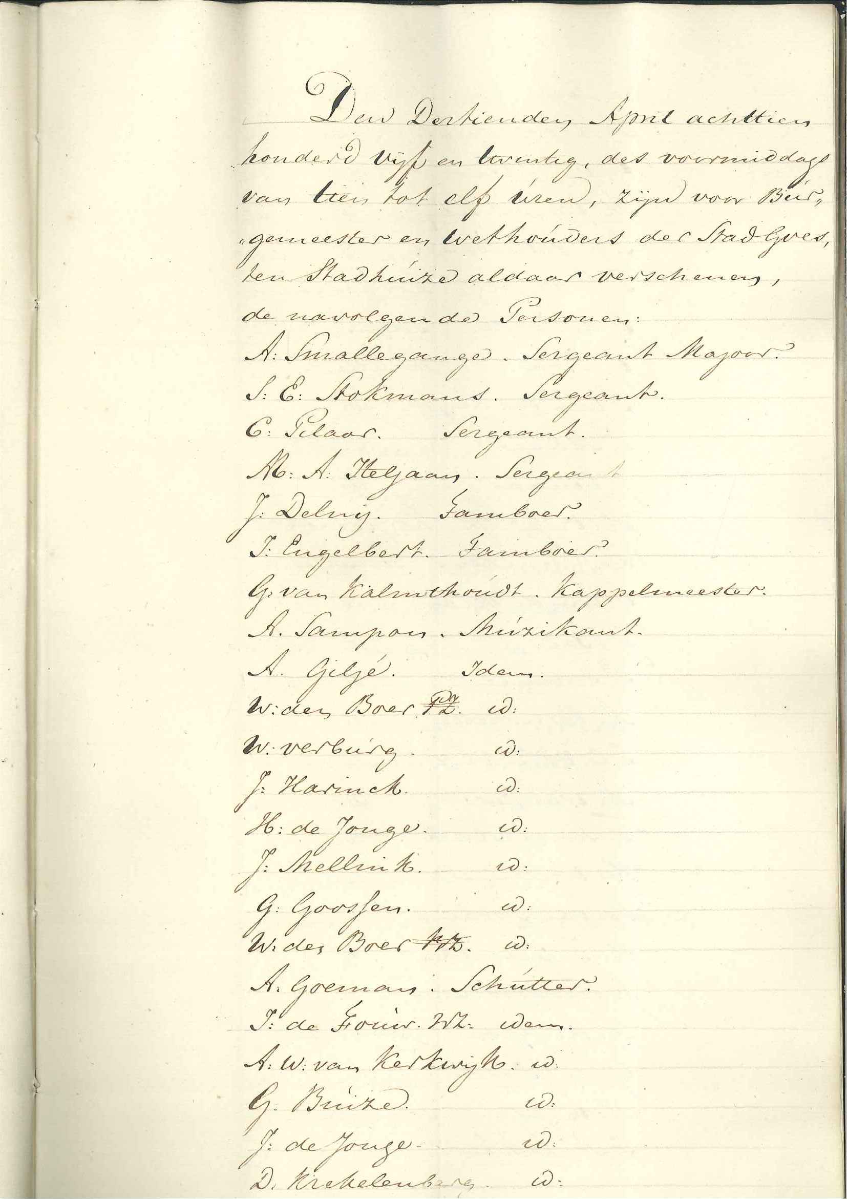 Naamlijst van beëdigde leden van de schutterij, 1825. GAG.ASG.inv.nr. 3354.