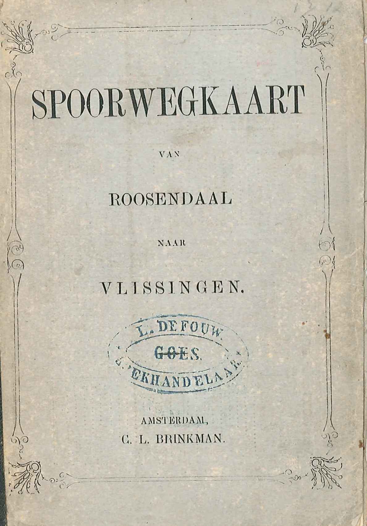 Omslag van de spoorwegkaart van Roosendaal naar Vlissingen, ca. 1865. GAG.HB.