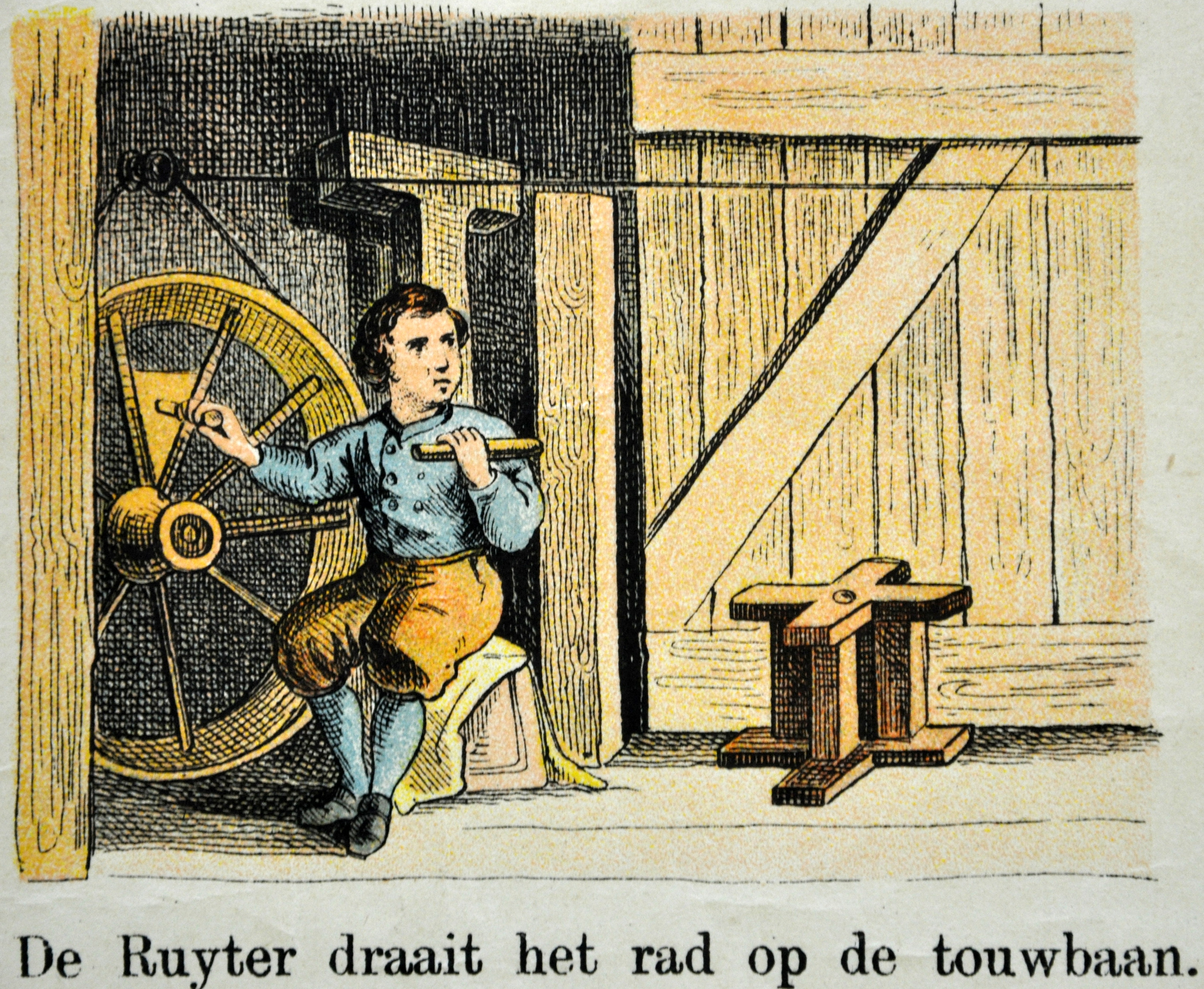 Onderwijsprent over het leven van Michiel de Ruyter, hier als touwslagersjongen, 19de eeuw. HMDB.