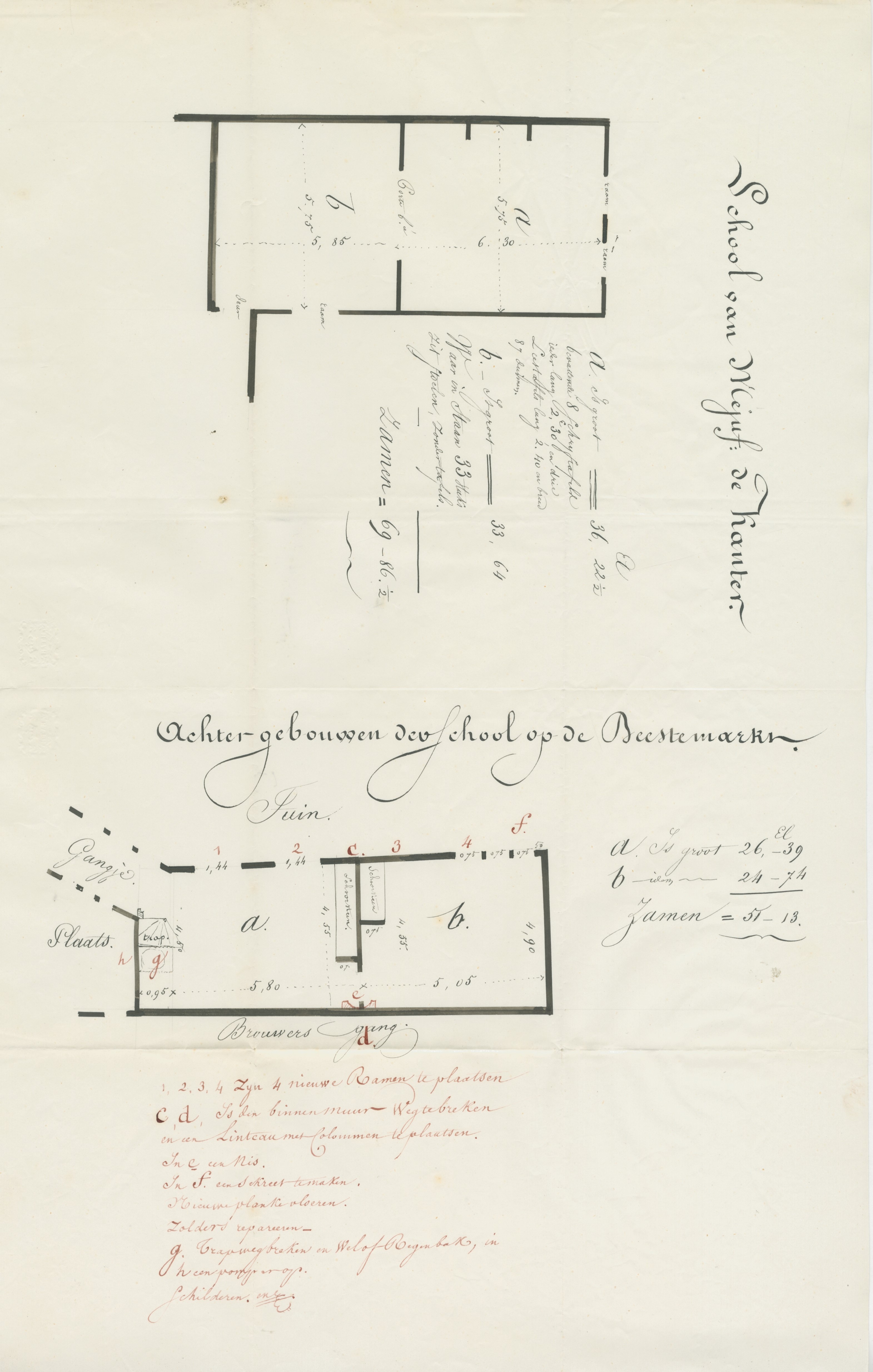 Ontwerp voor de verbouwing van een schoollokaal aan de Beestenmarkt in het voormalige klooster, 1842. GAG.ASG.inv.nr. 574.2, nr. 857.