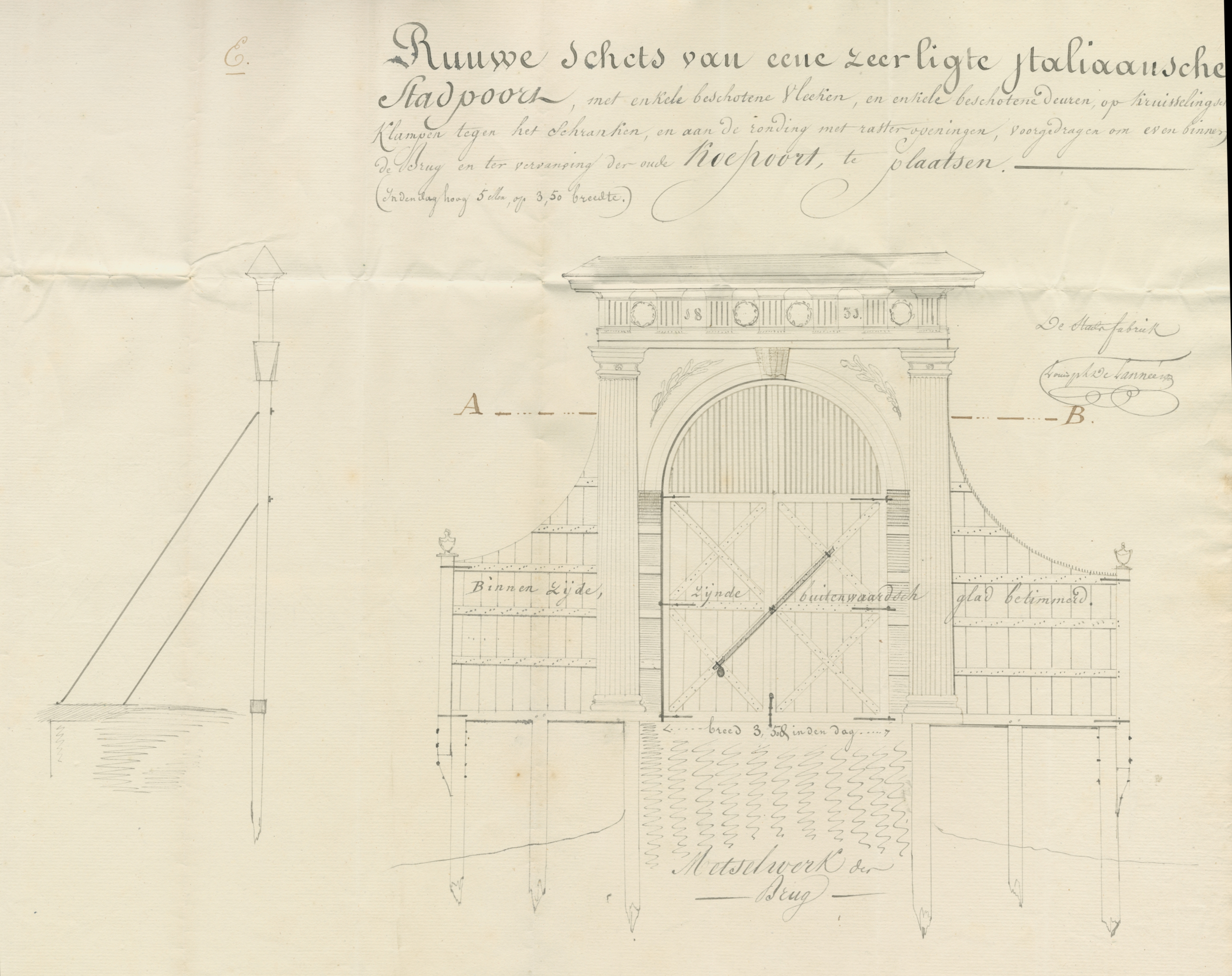 Ontwerp voor een nieuwe Koepoort, 1831 (niet uitgevoerd). GAG.ASG.inv.nr. 524.1, nr. 642.