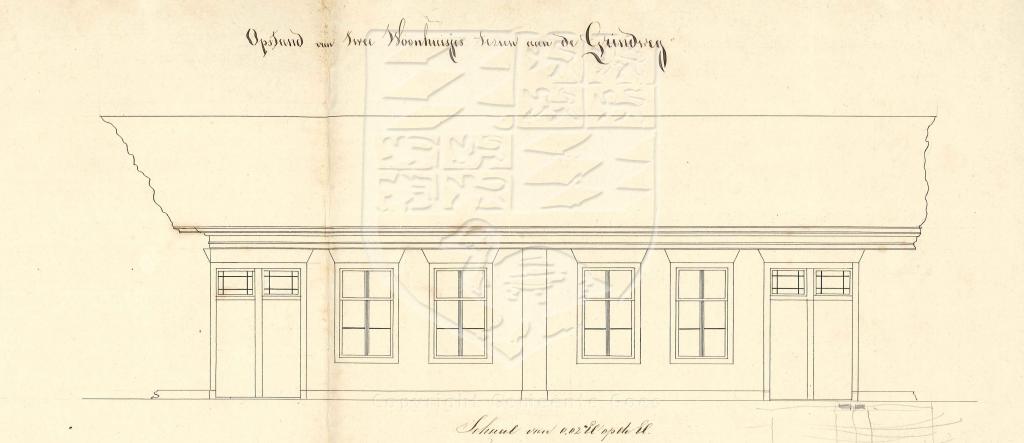 Ontwerp voor een rijtje arbeidershuisjes voor fabrikant J.M. van der Made aan de Westhavendijk, 1859. GAG.AGG.inv.nr. 227, nr. 594