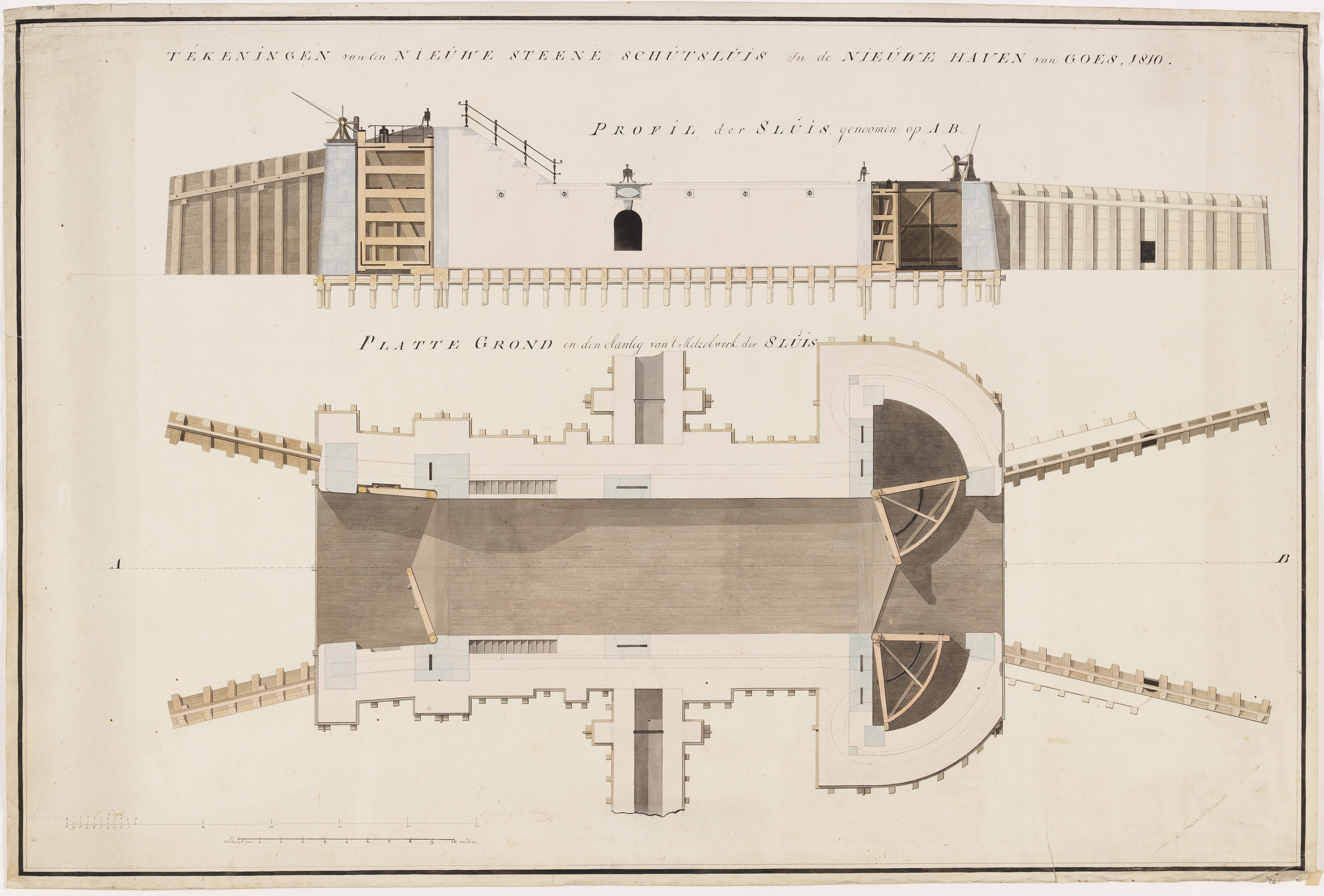 Ontwerp voor een verbetering van de sluis van Goes, ca. 1820. GAG.HTA.