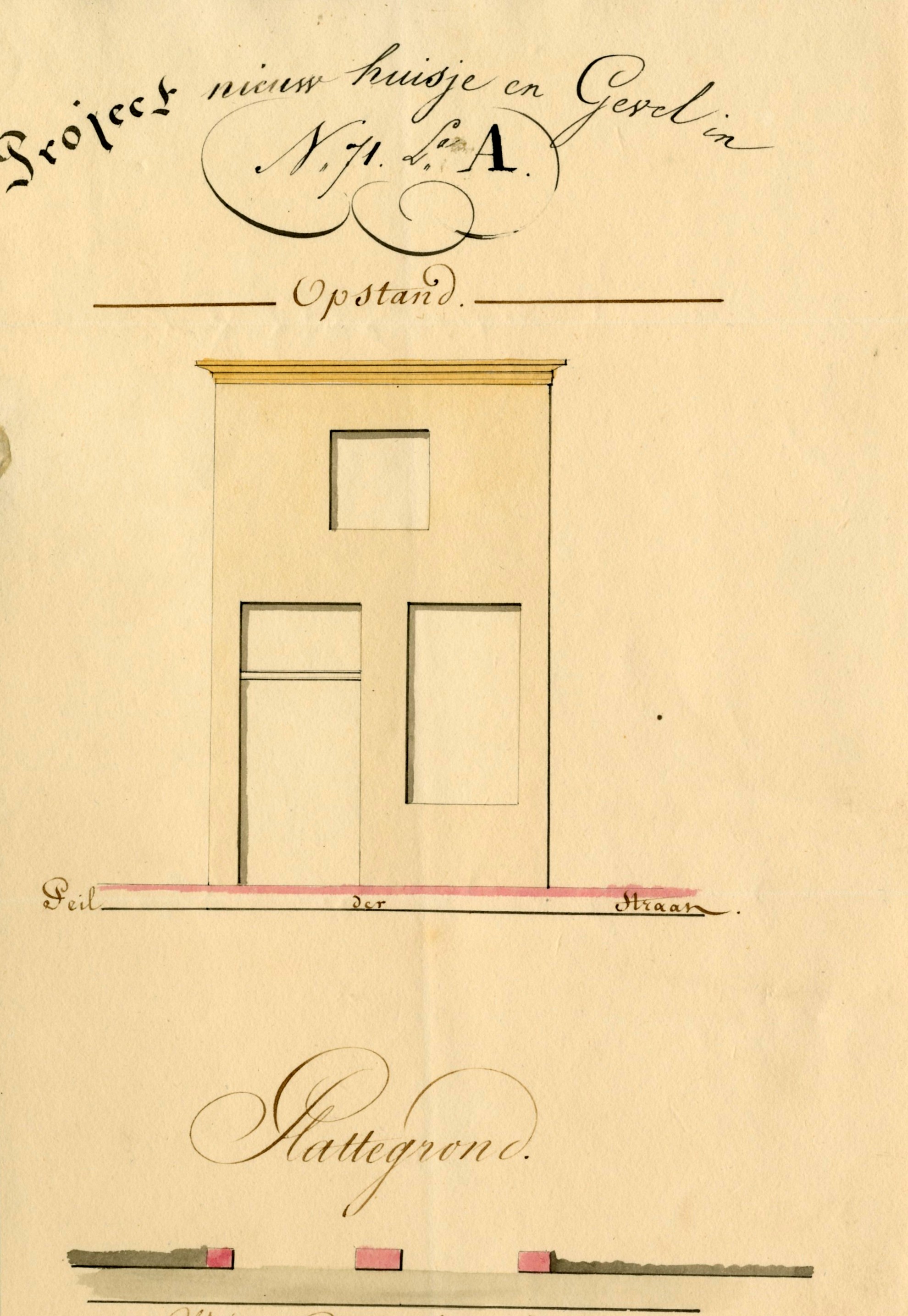 Ontwerp voor een voorgevel, St. Adriaanstraat 9, 1837. GAG.ASG.inv.nr. 550.2,nr. 626.