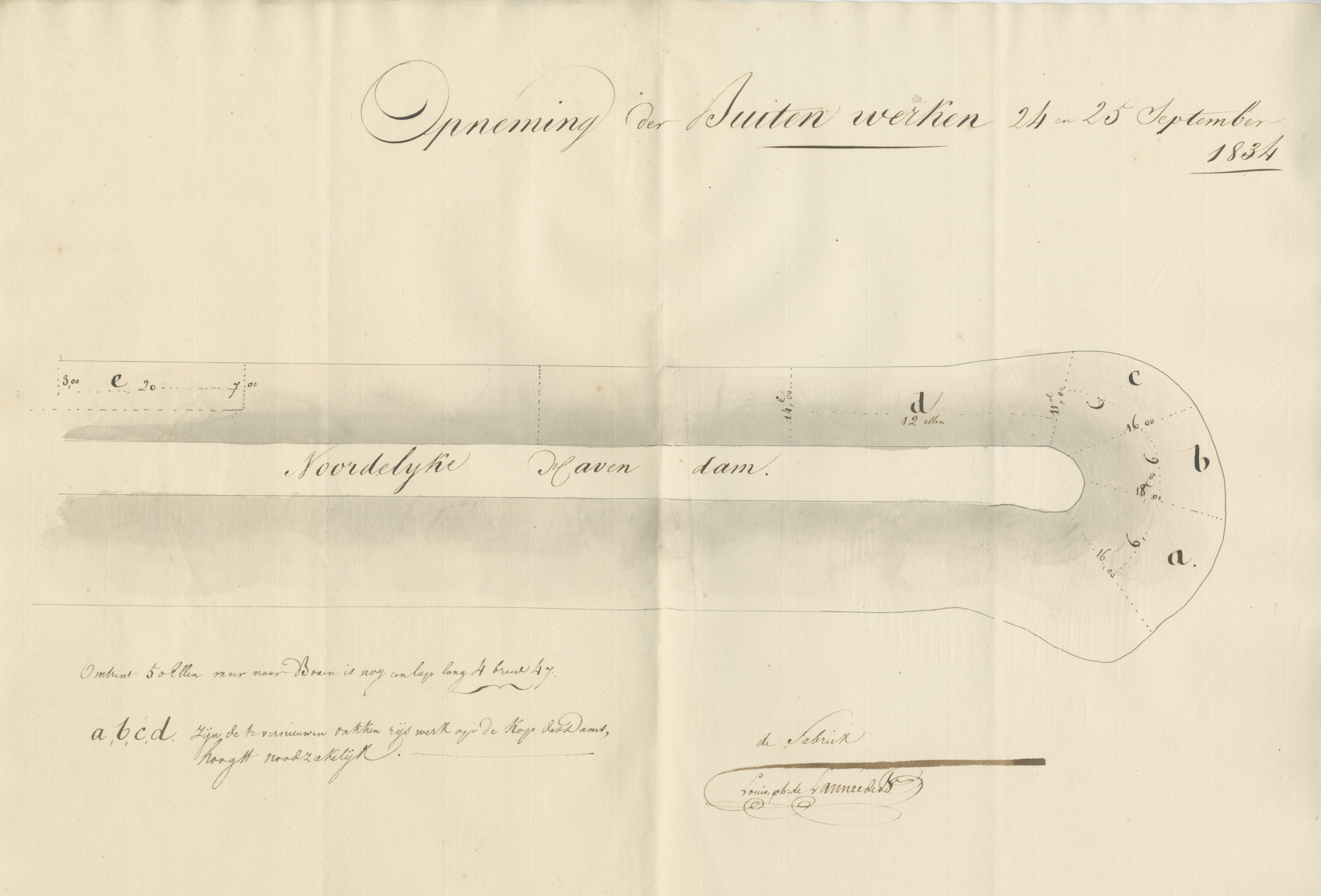 Opmeting van de gebreken aan de noordelijke havendam, 1834. GAG.ASG.inv.nr. 536, nr. 617.