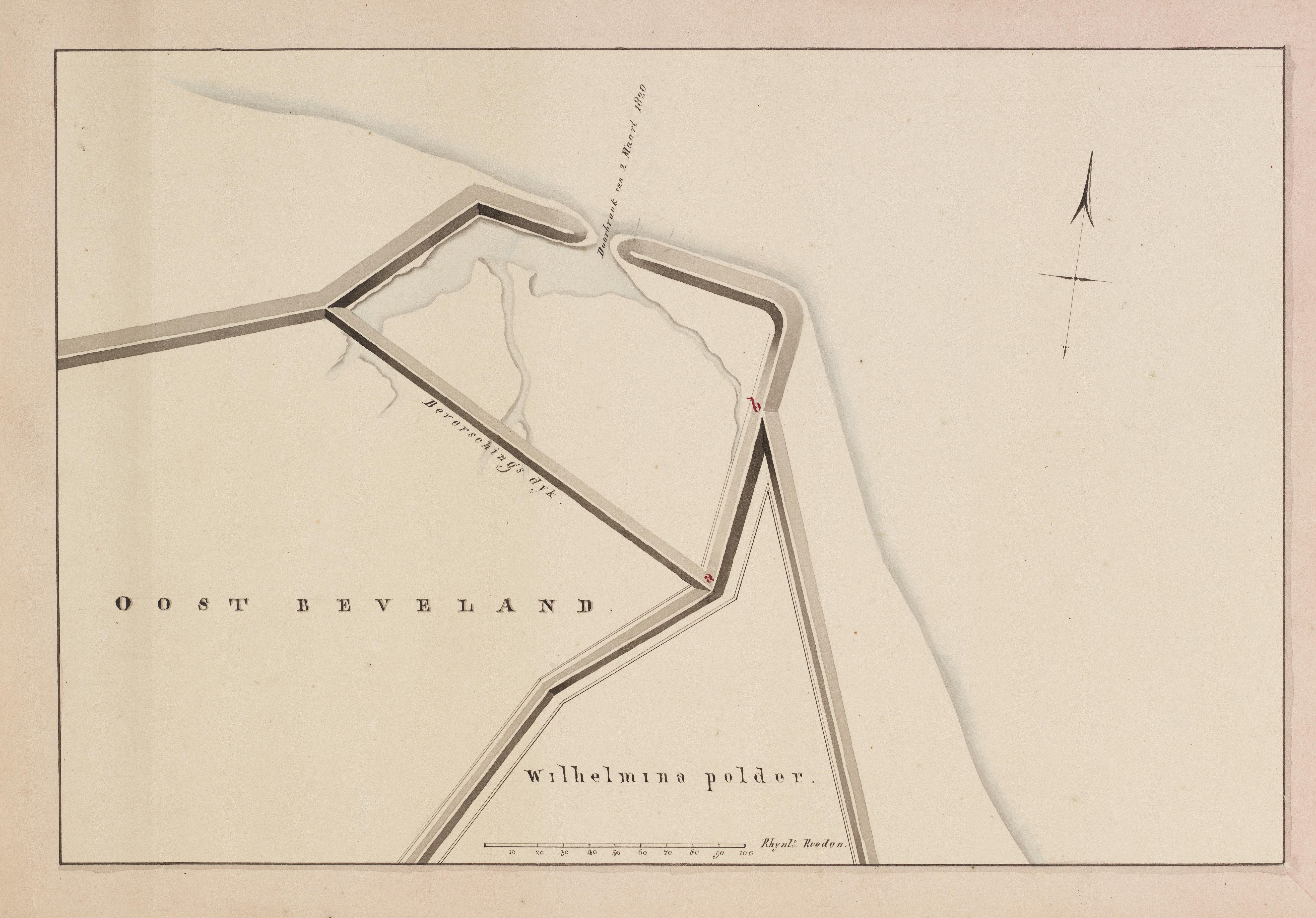 Plan voor herstel na de dijkval van 1820 aan de Oost-Bevelandpolder.
