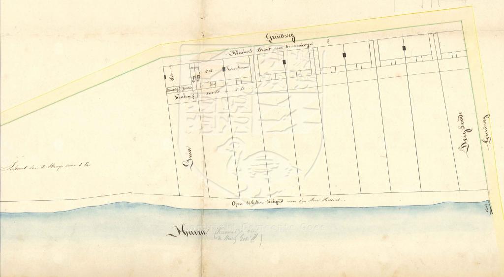 Plattegrond en situatie van de arbeiderswoningen voor fabrikant J.M. van der Made aan de Westhavendijk, 1859. GAG.AGG.inv.nr. 227, nr. 594