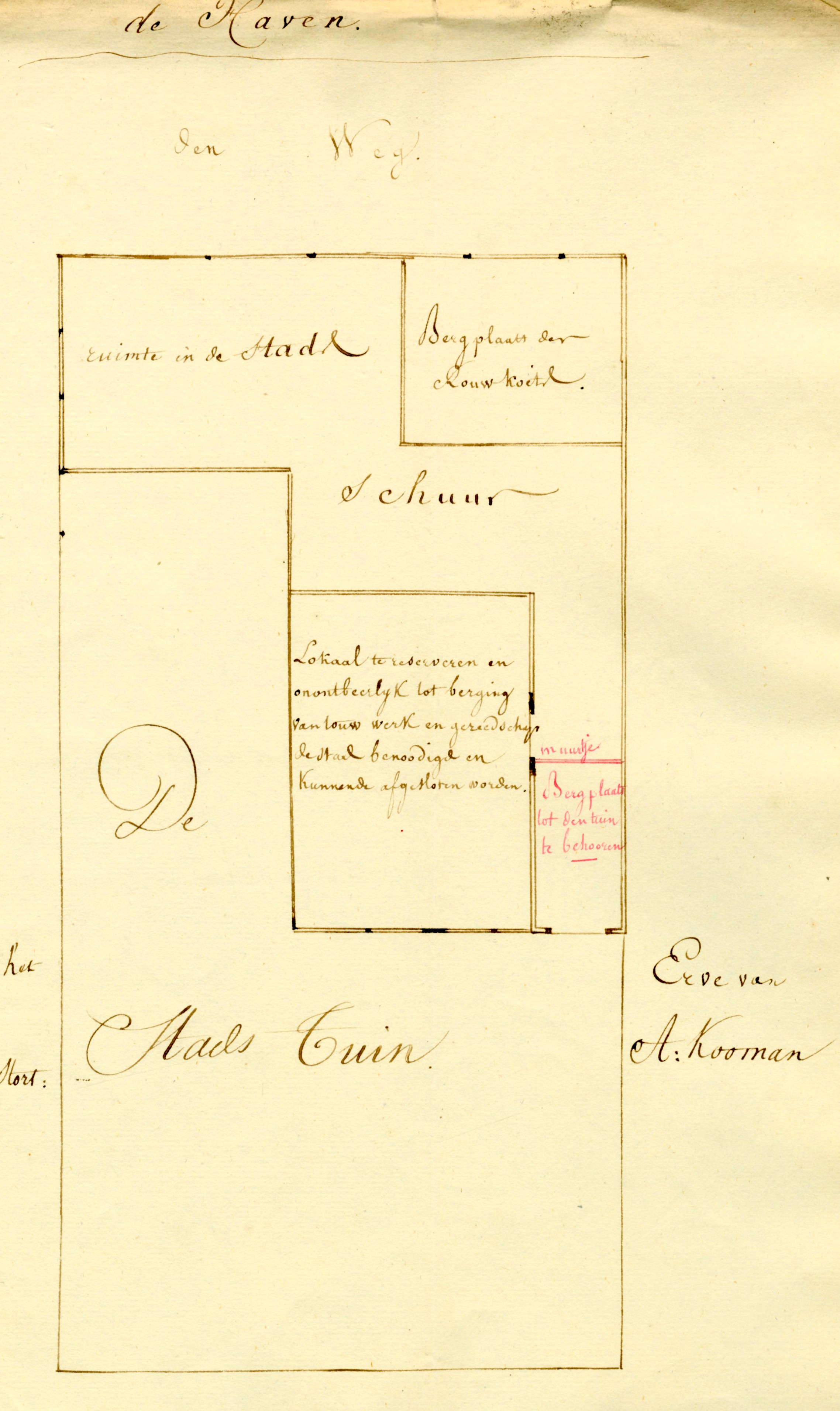Plattegrond van de stadsschuur aan de Westhavendijk, 1836. GAG.ASG.inv.nr. 543.1, nr. 73.