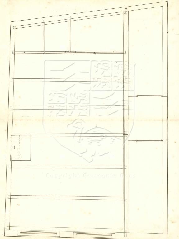 Plattegrond van het pakhuis Wijngaardstraat 59 of 61, 1858. GAG.AGG.inv.nr. 216, nr. 710.