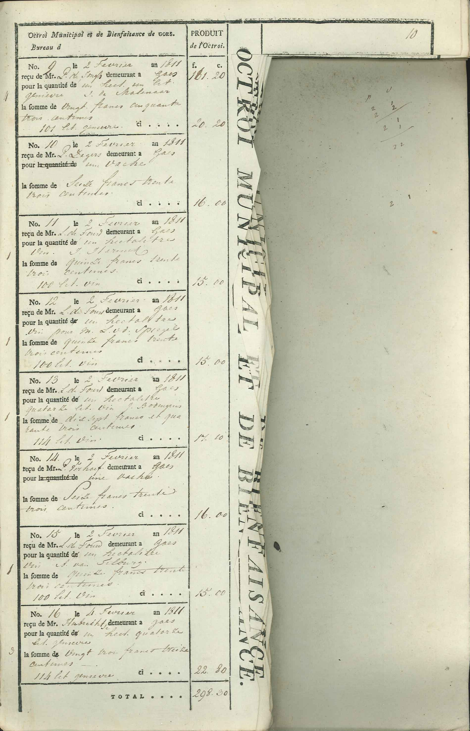 Register met uitgereikte betalingsbewijsjes voor invoerrechten op consumptiegoederen, 1811.
