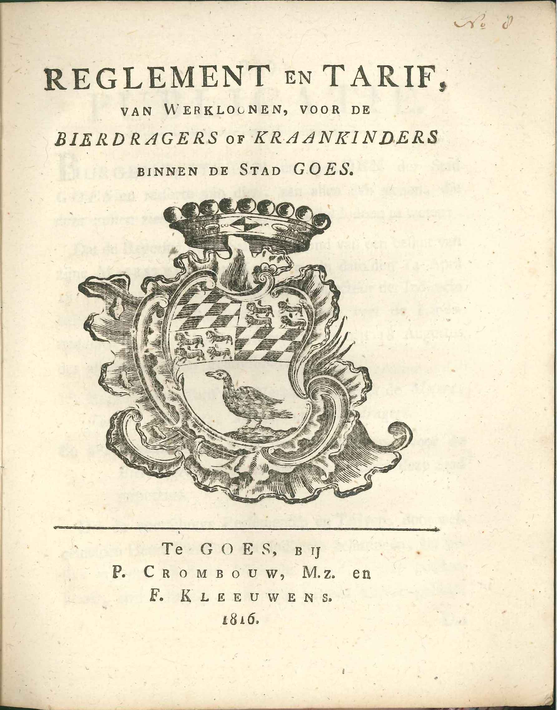 Reglement op de bierdragers ofwel kraankinders, 1816.