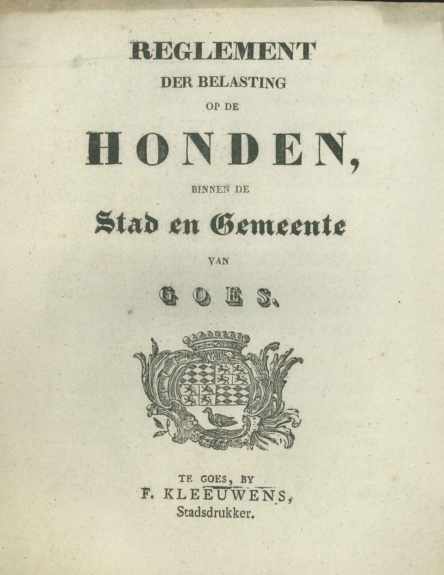 Reglement op de hondenbelasting, 1830. GAG.ASG.inv.nr. 1116.