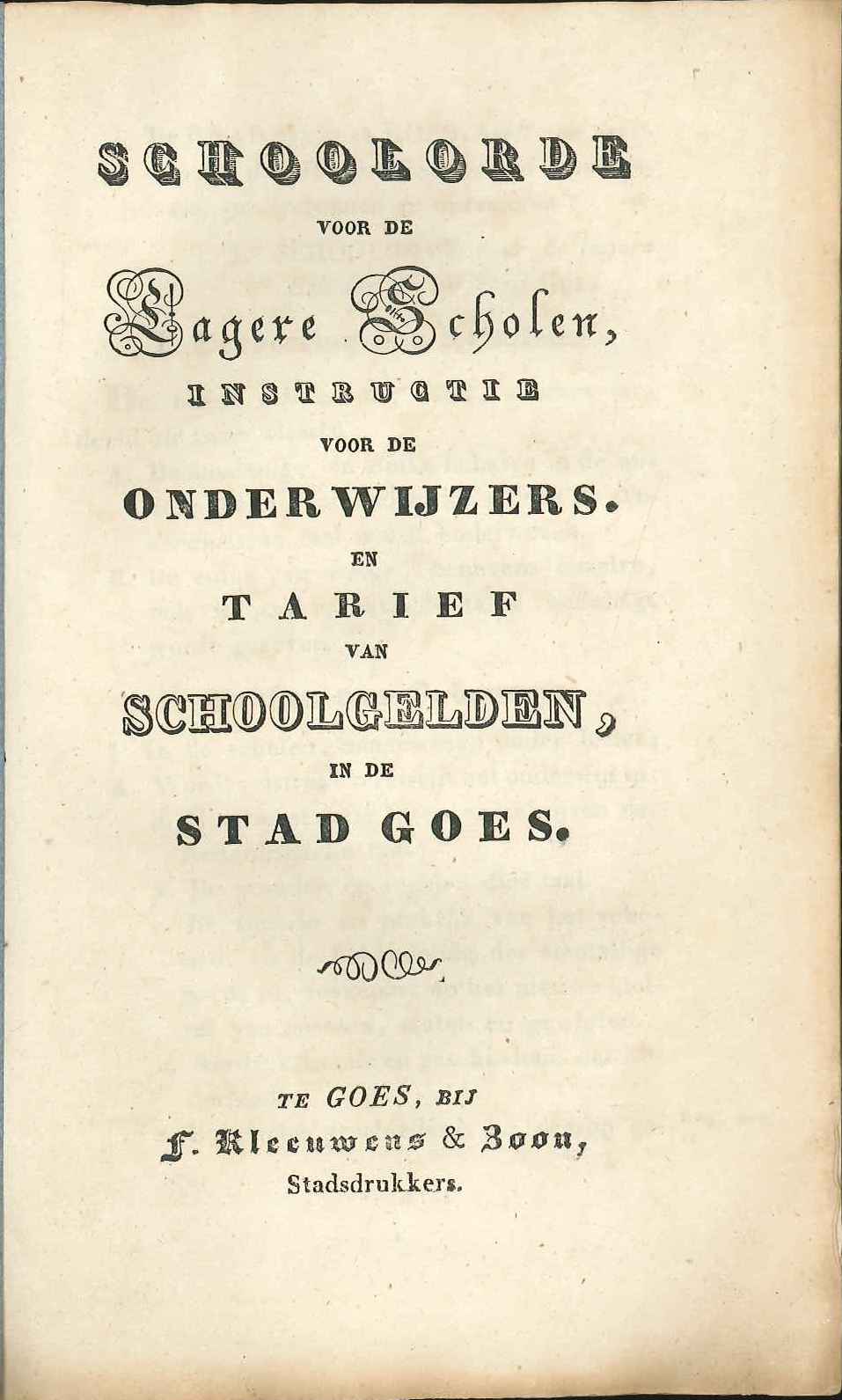 Reglement op de lagere scholen, 1837. GAG.ASG.inv.nr. 3286.