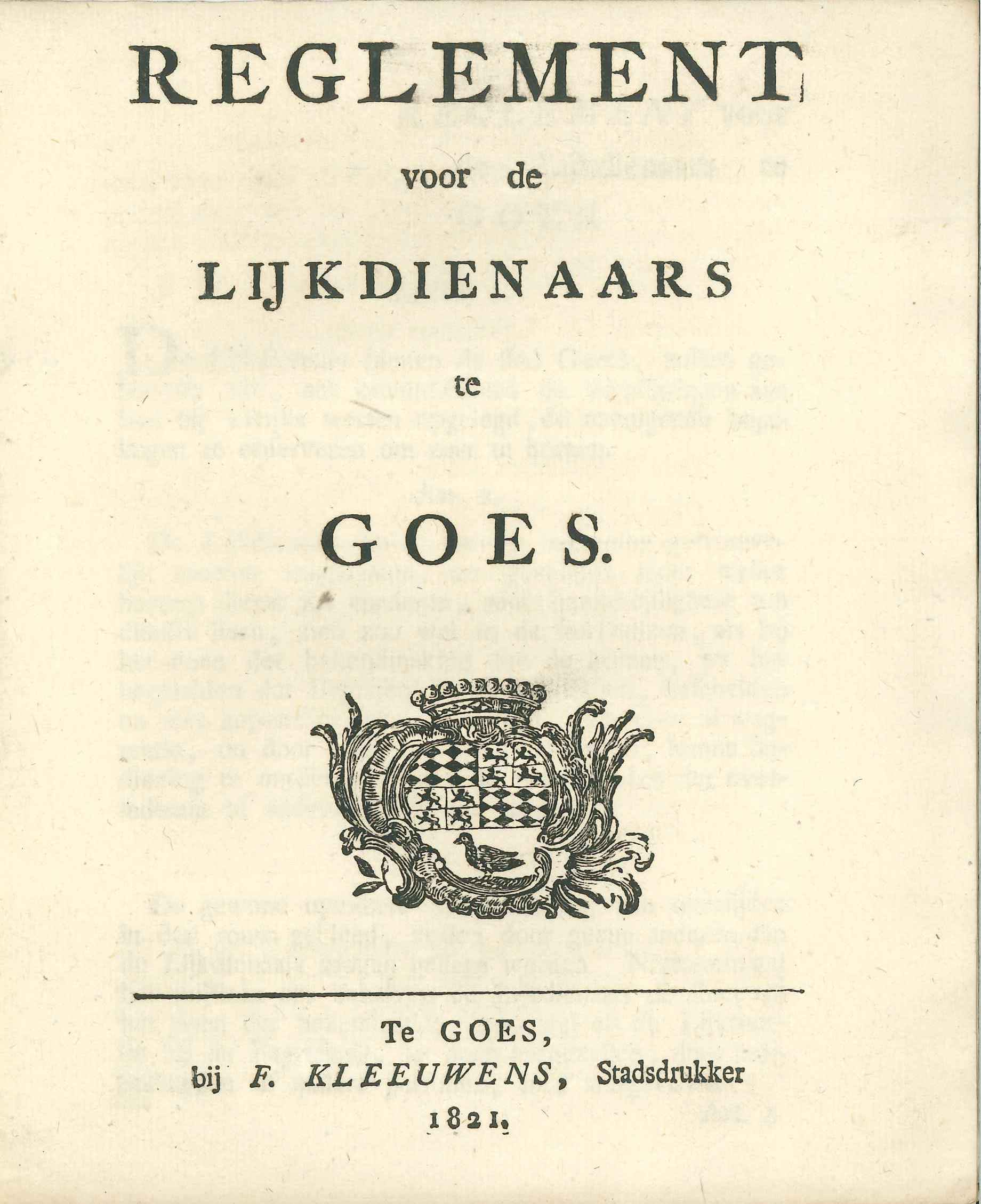 Reglement op de lijkdienaars, 1821. GAG.ASG.inv.nr. 1999.