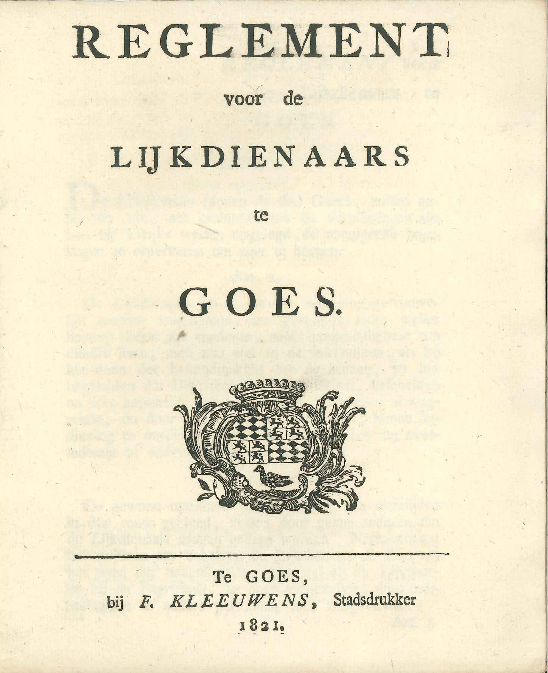 Reglement op de lijkdienaars, 1821. GAG.ASG.inv.nr. 1999.