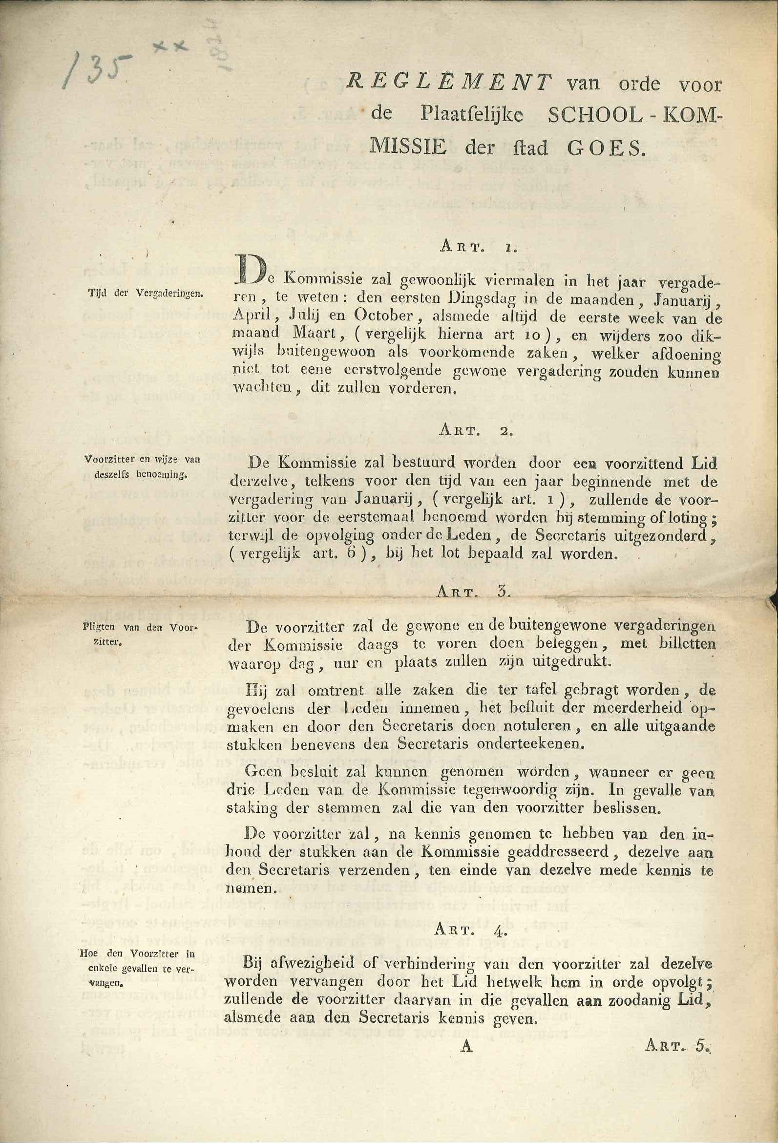 Reglement op de schoolcommissie, 1824. GAG.ASG.inv.nr. 3285.