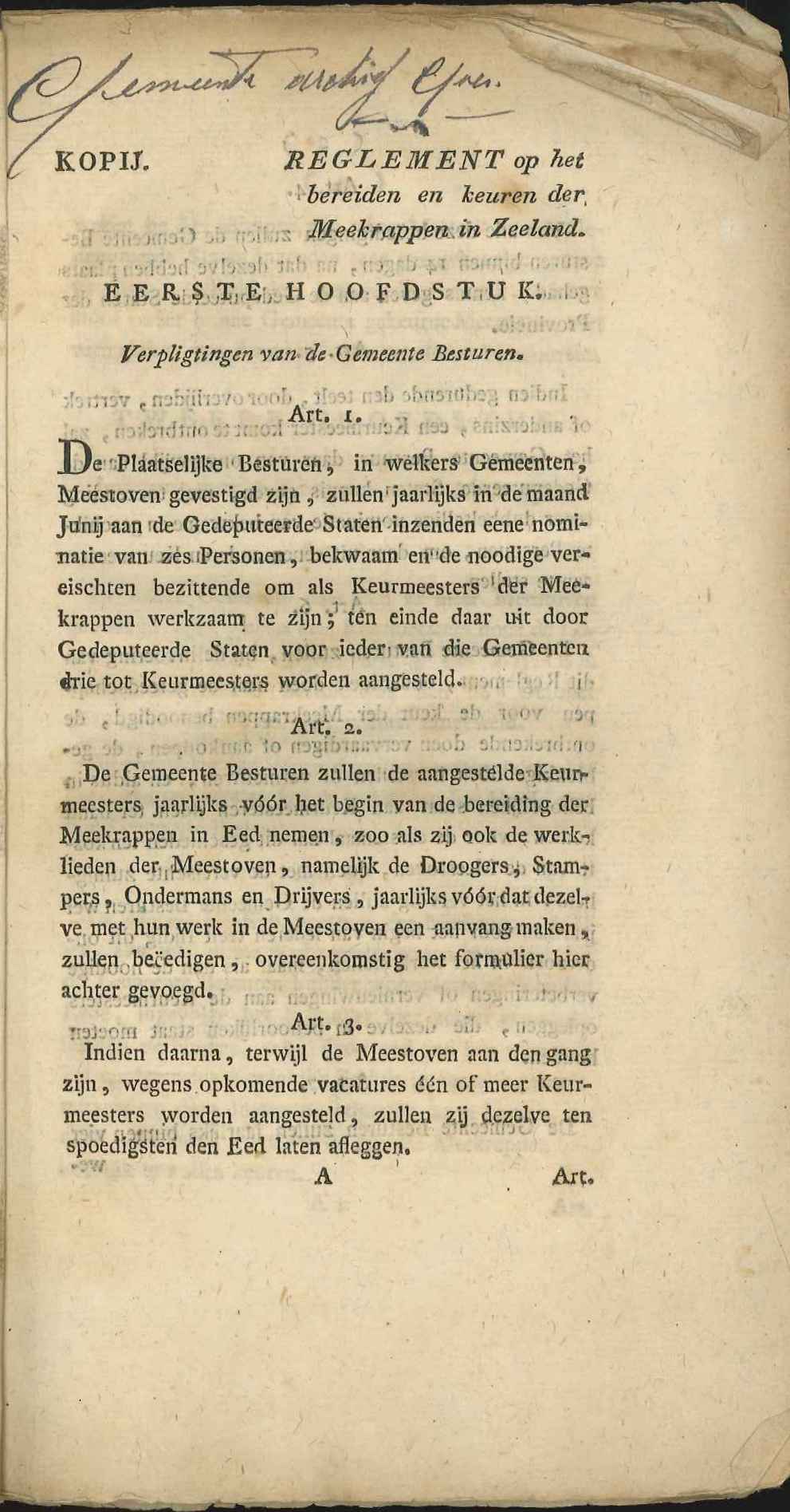 Reglement op de teelt van meekrap in Zeeland, 1821. GAG.ASG.inv.nr. 2558.