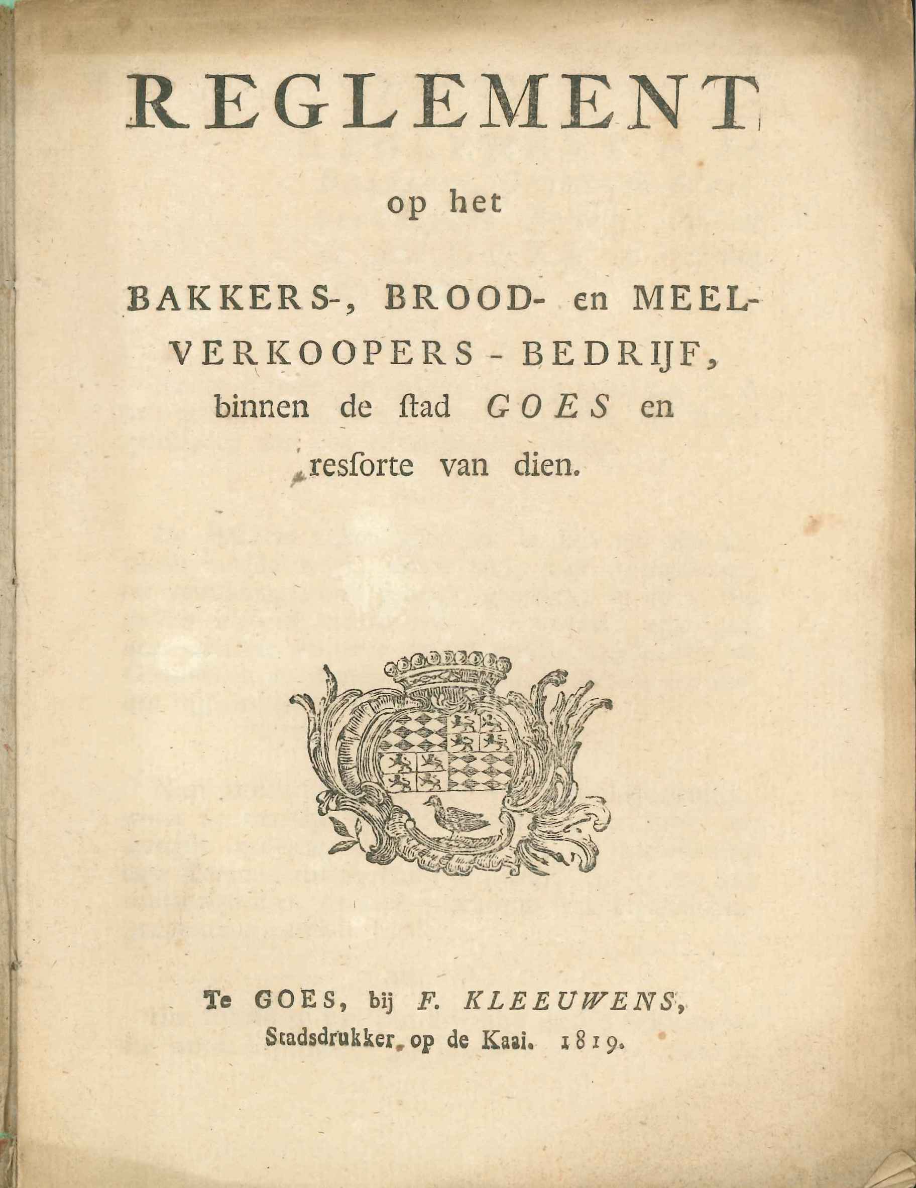Reglement op het bakkersambacht, 1819.