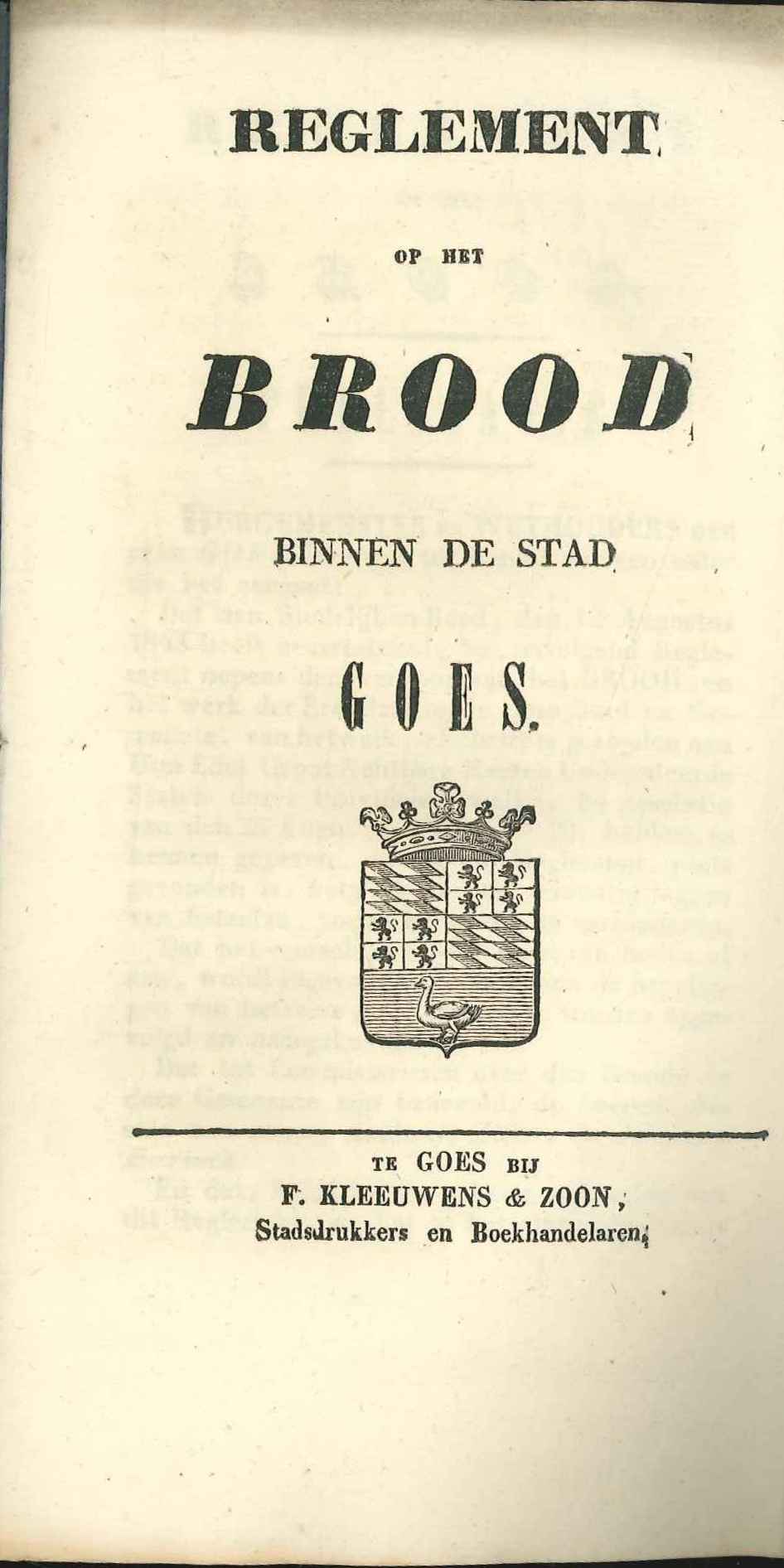 Reglement op het brood, 1843. GAG.ASG.inv.nr. 2531.