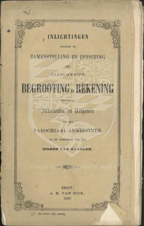 Reglement op het financiele beheer van rooms-katholieke armbesturen, 1857. GAG.Arch.rk.kerk Goes, inv.nr. 461.