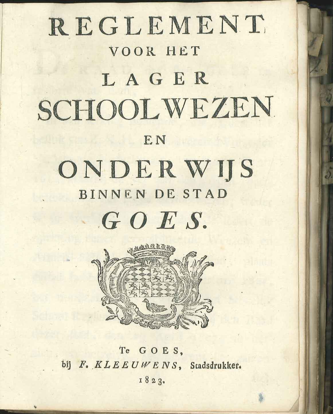 Reglement op het lager onderwijs, 1823. GAG.ASG.inv.nr. 3284.