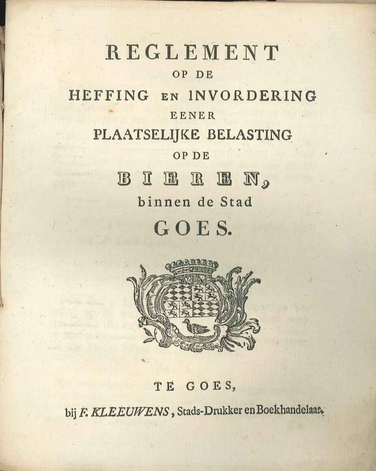 Reglement voor de heffing van belasting op bier, 1828. GAG.ASG.inv.nr. 1207.