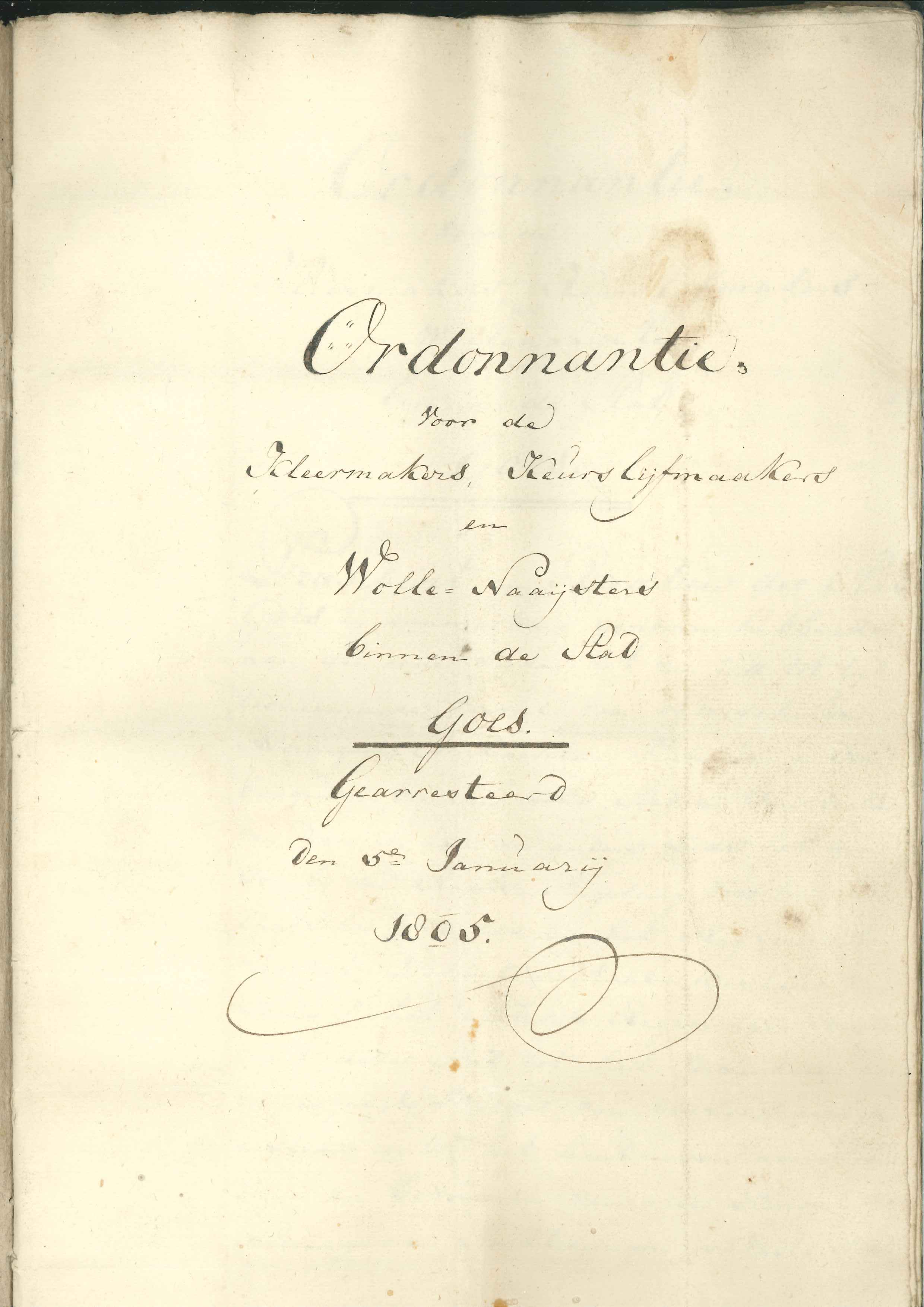 Reglement voor de kleermakers, keurslijfmakers en wollenaaisters, 1805.